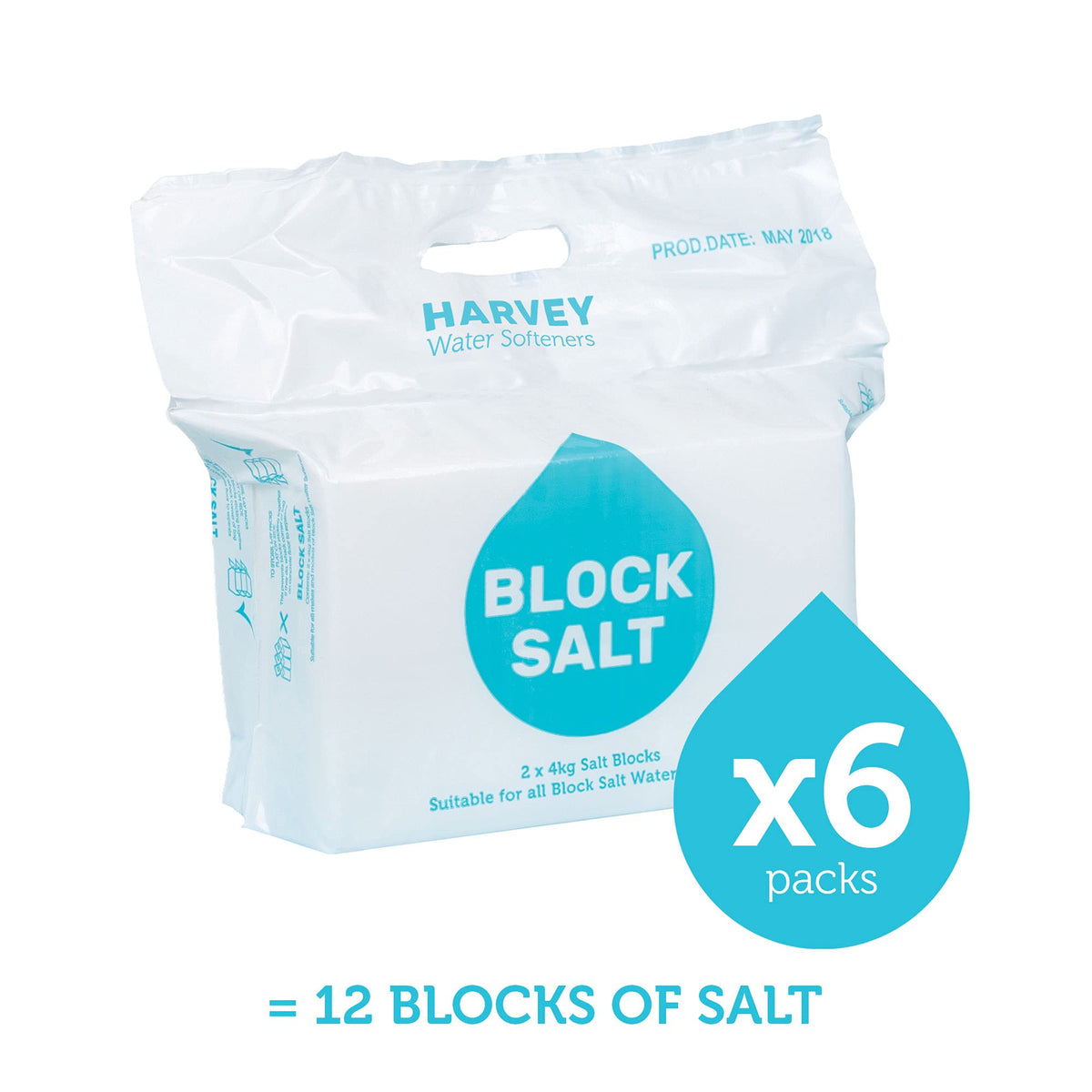 Harvey Block Salt for Water Softeners | Original Pure Grade A Food Quality Salt | 3 Bags, Securely Boxed | Each Bag Contains 2 Blocks | Efficient Softening Solution
