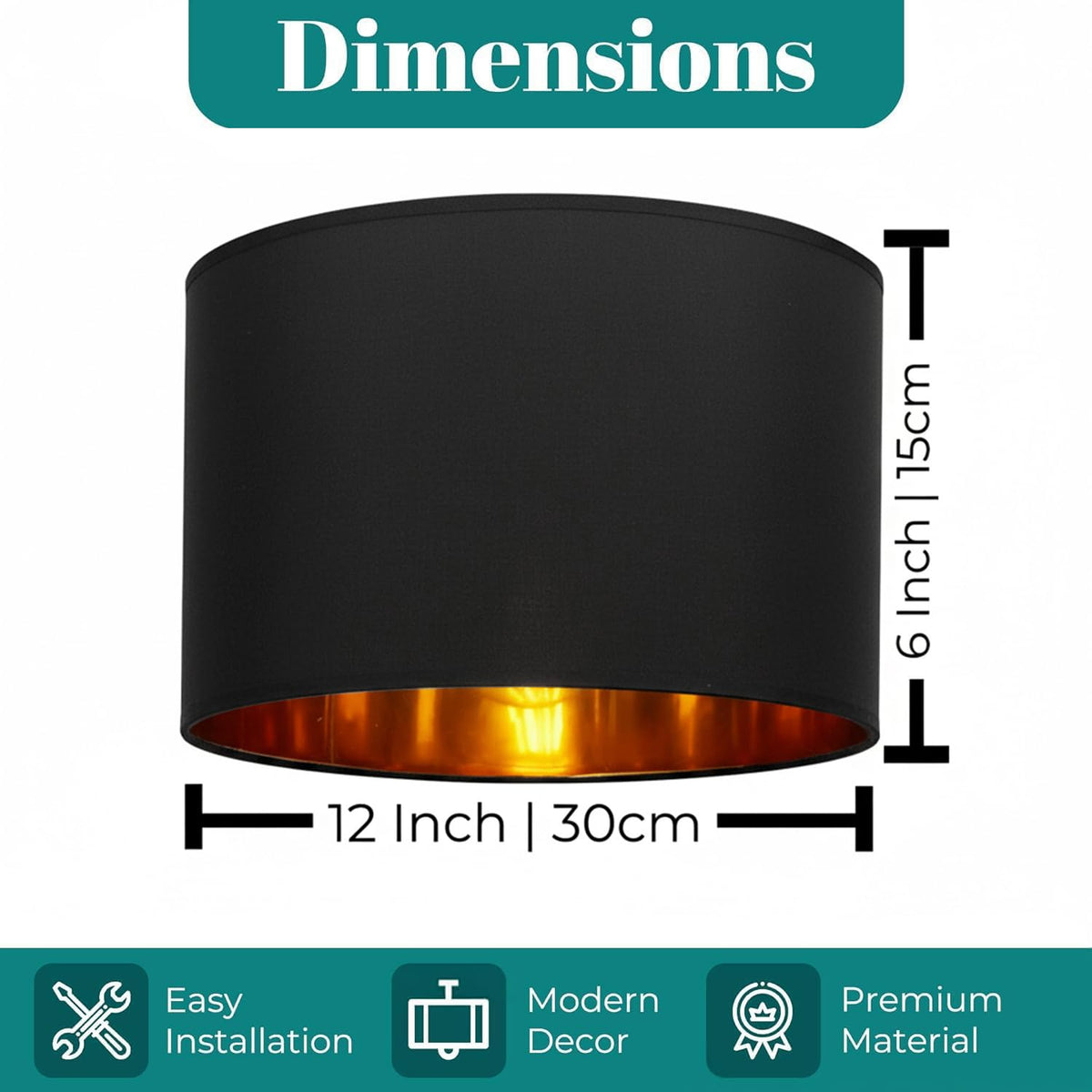 GIGGI Fabric Lamp Shades with Golden Inner Light Shade Ceiling – Modern Lampshades for Ceiling Lights, Lamp Shades for Table Lamps, Floor Lamps, Living Room, Bedroom, Home Décor (Green, 12")