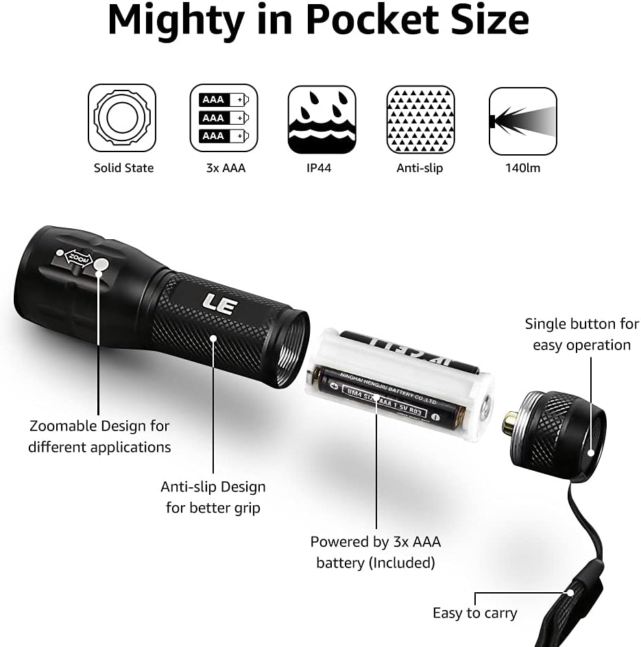Lepro LE LED Torch Battery Powered, Camping Flashlight, Adjustable Focus