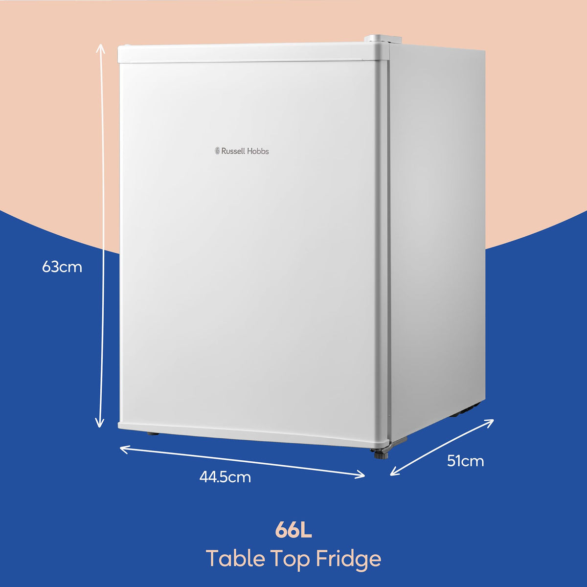 Russell Hobbs Table Top Larder Mini Fridge 66L Capacity, Reversible Door & Adjustable Feet, 0 to 8 Degrees Manual Temperature Control, Silver RH67TTLF0E1SS