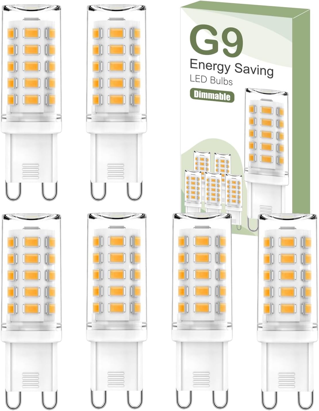 tuare G9 LED Bulbs Dimmable, 3000K G9 LED Bulbs Warm White Dimmable, 5W 560LM G9 LED, Energy Saving G9 LED Bulb Equivalent to 40W Halogen Bulb, No Flicker AC 220-240V for Chandelier, 6 Counts