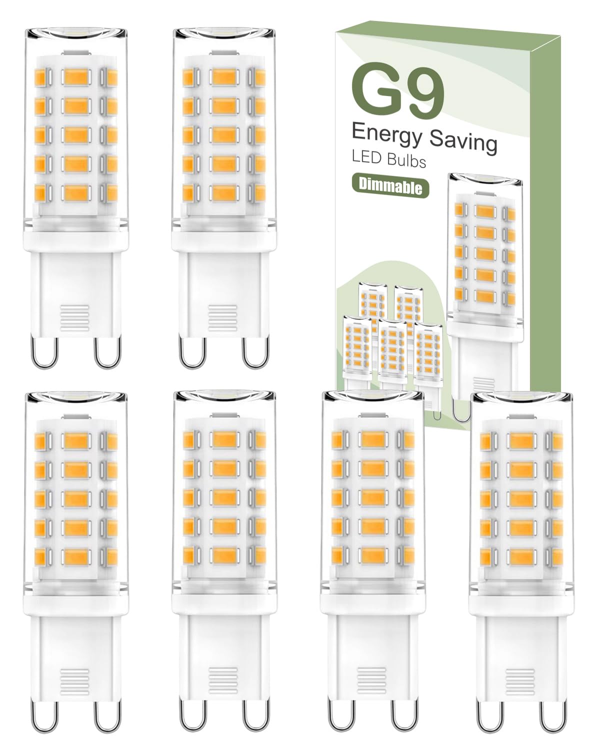 tuare G9 LED Bulbs Dimmable, 3000K G9 LED Bulbs Warm White Dimmable, 5W 560LM G9 LED, Energy Saving G9 LED Bulb Equivalent to 40W Halogen Bulb, No Flicker AC 220-240V for Chandelier, 6 Counts