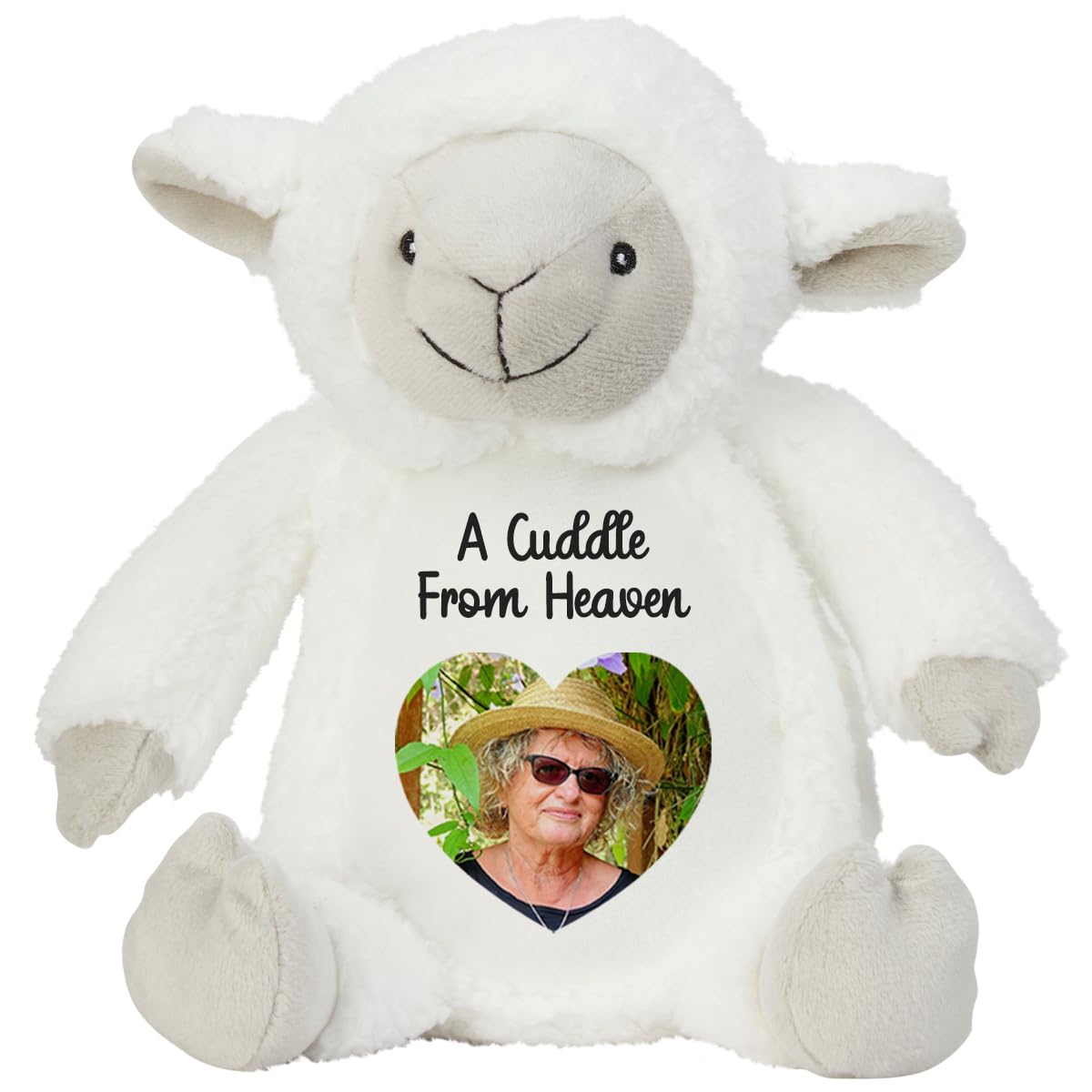 Personalised Memory Teddy Bear with Heart-Shaped Photo – “A Cuddle From Heaven” Keepsake Gift – 28 Bear Styles – Add Your Text & Choose Colour – Custom Memorial Bear (White Angel Teddy)