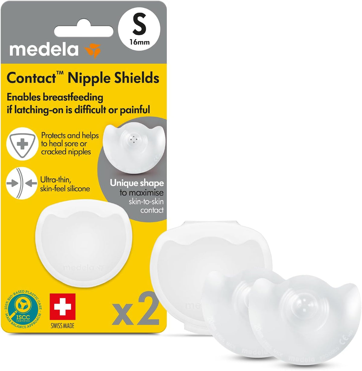 Medela Silicone Contact Nipple Shields, Soft Ultra-Thin Design, Made Without BPA, 1 Pack of 2 Shields (16 mm) and Case