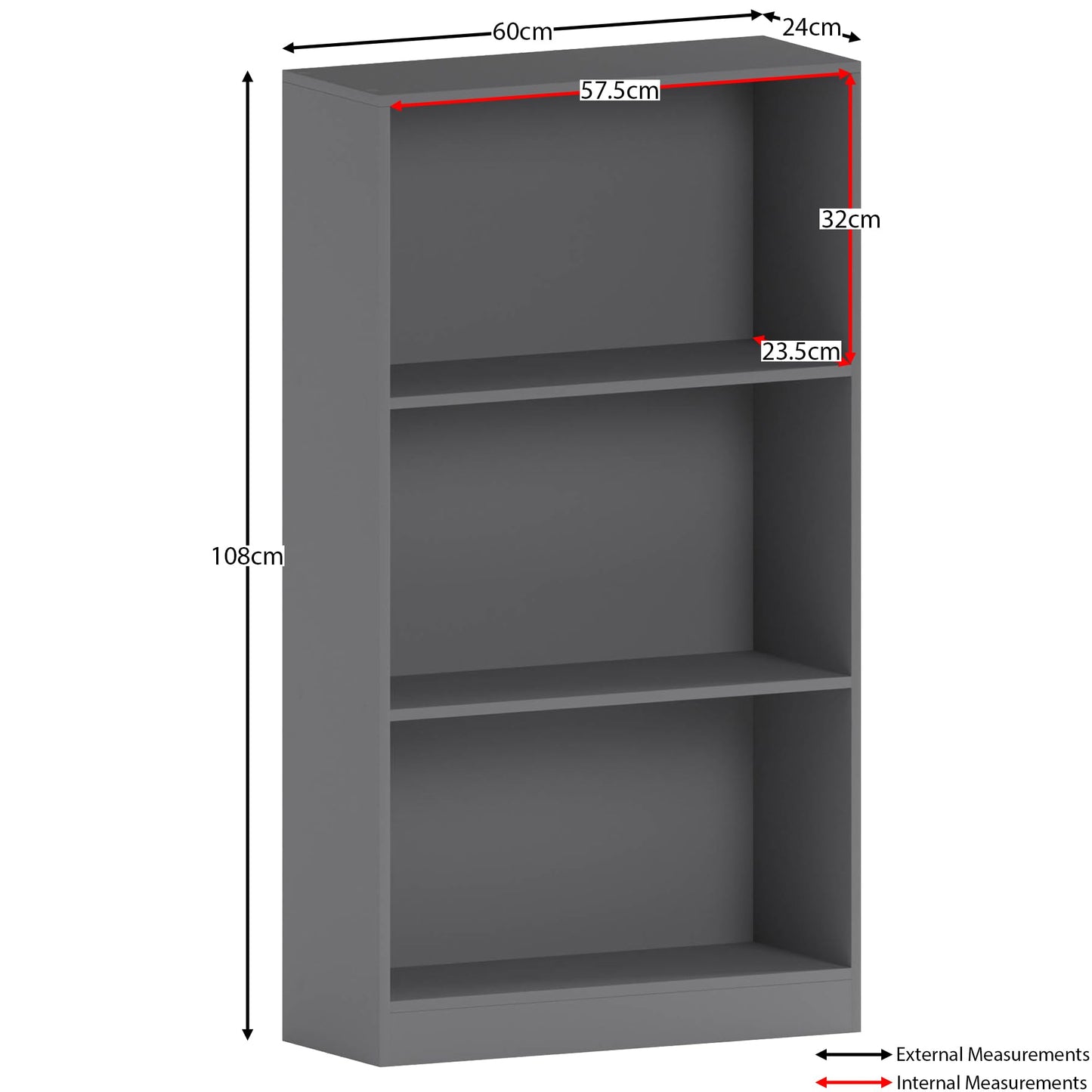 Vida Designs Cambridge 3 Tier Low Bookcase, White Wooden Shelving Display Storage Unit Office Living Room Furniture