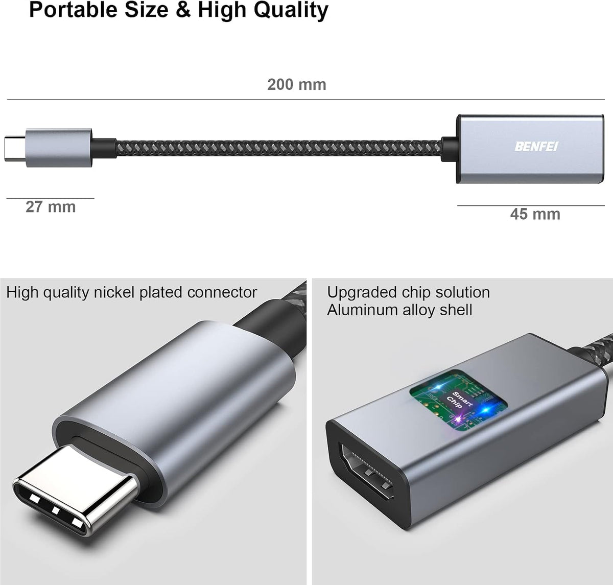 USB C to HDMI Adapter, BENFEI USB Type-C to HDMI Adapter [Thunderbolt 3/4 Compatible] with iPhone 15 series, MacBook Pro/Air 2023, iPad Pro, iMac, S23, XPS 17, Surface Book 3 and More