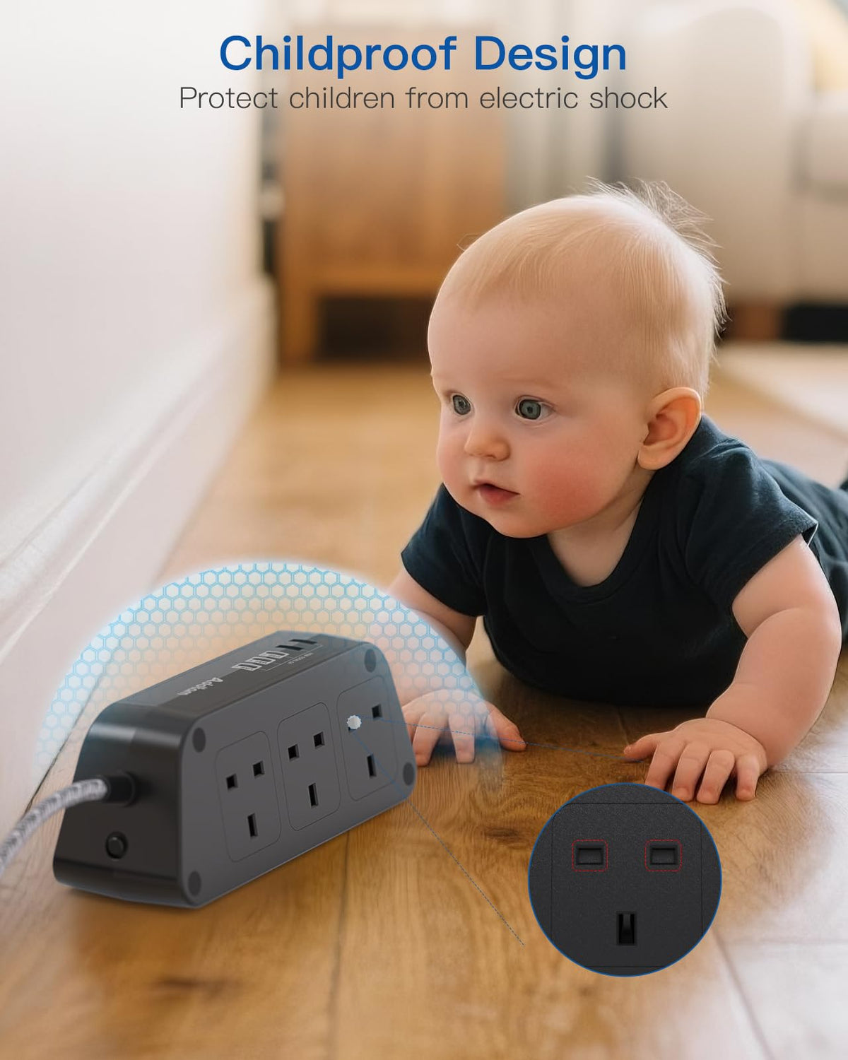 Addtam Extension Lead with USB Slots, 6 Way Outlets 5 USB(5A, 3USB- C Port)