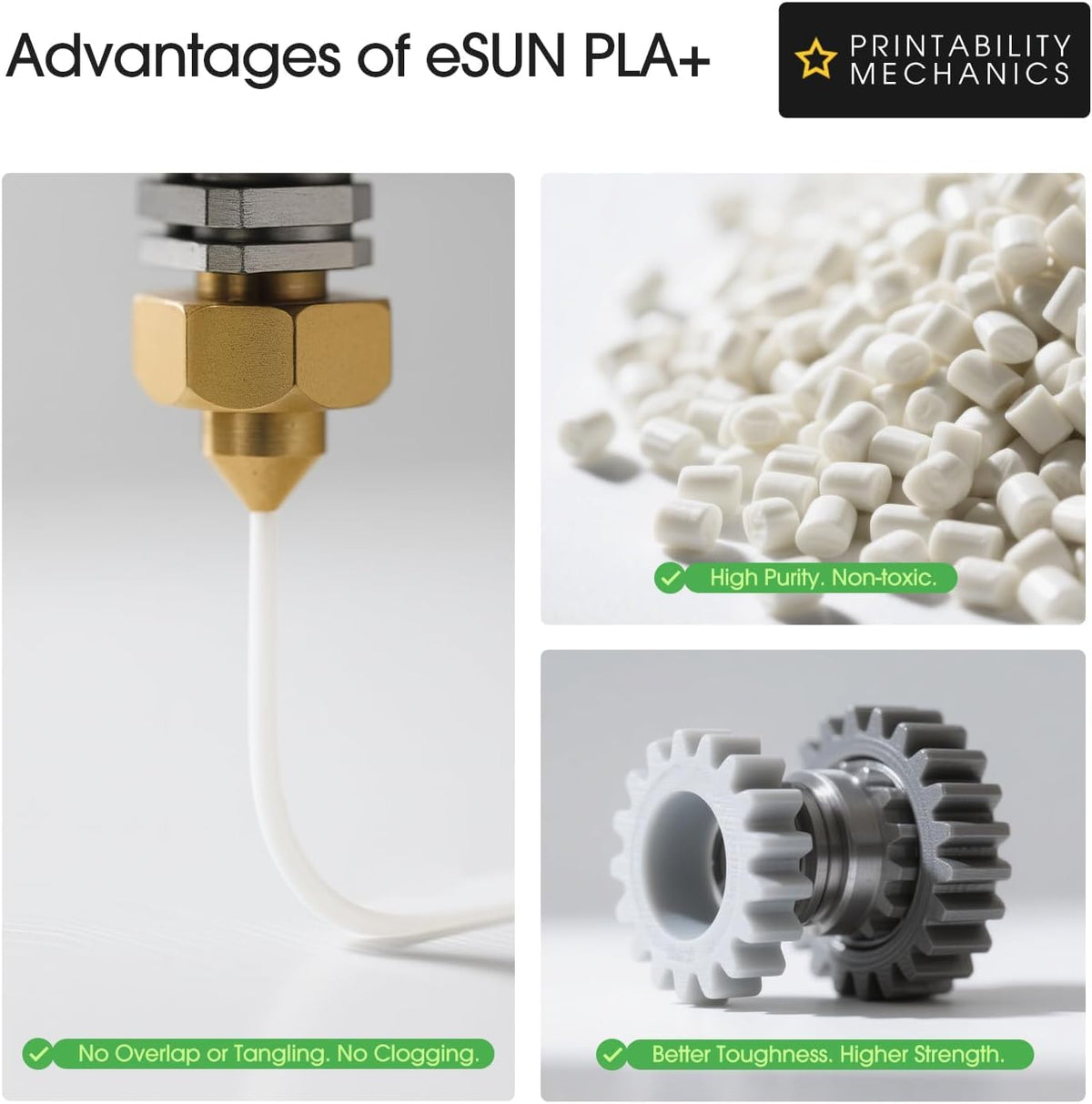 eSUN PLA+ 3D Printing Filament 1KG(2.2lbs), Enhanced Toughness, Cold White
