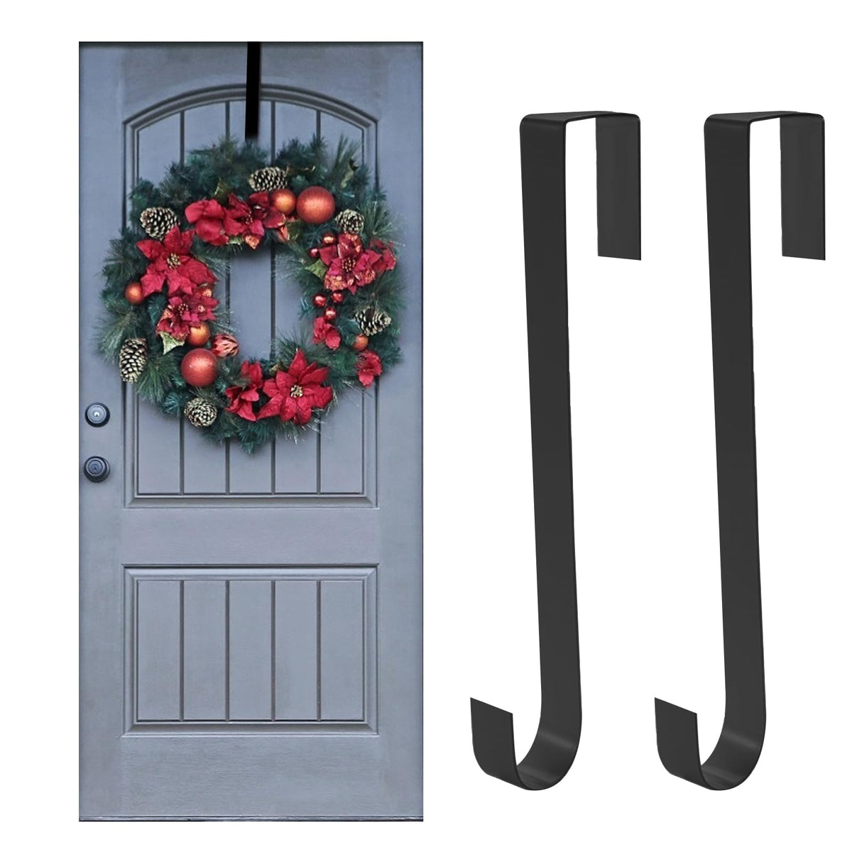 Jsdoin Christmas Wreath Door Hanger, 12.5 Inches Metal Front Door Wreath Hook for Christmas Home Office Wall Wedding Wreaths or Decorations (White, 1 Pack)