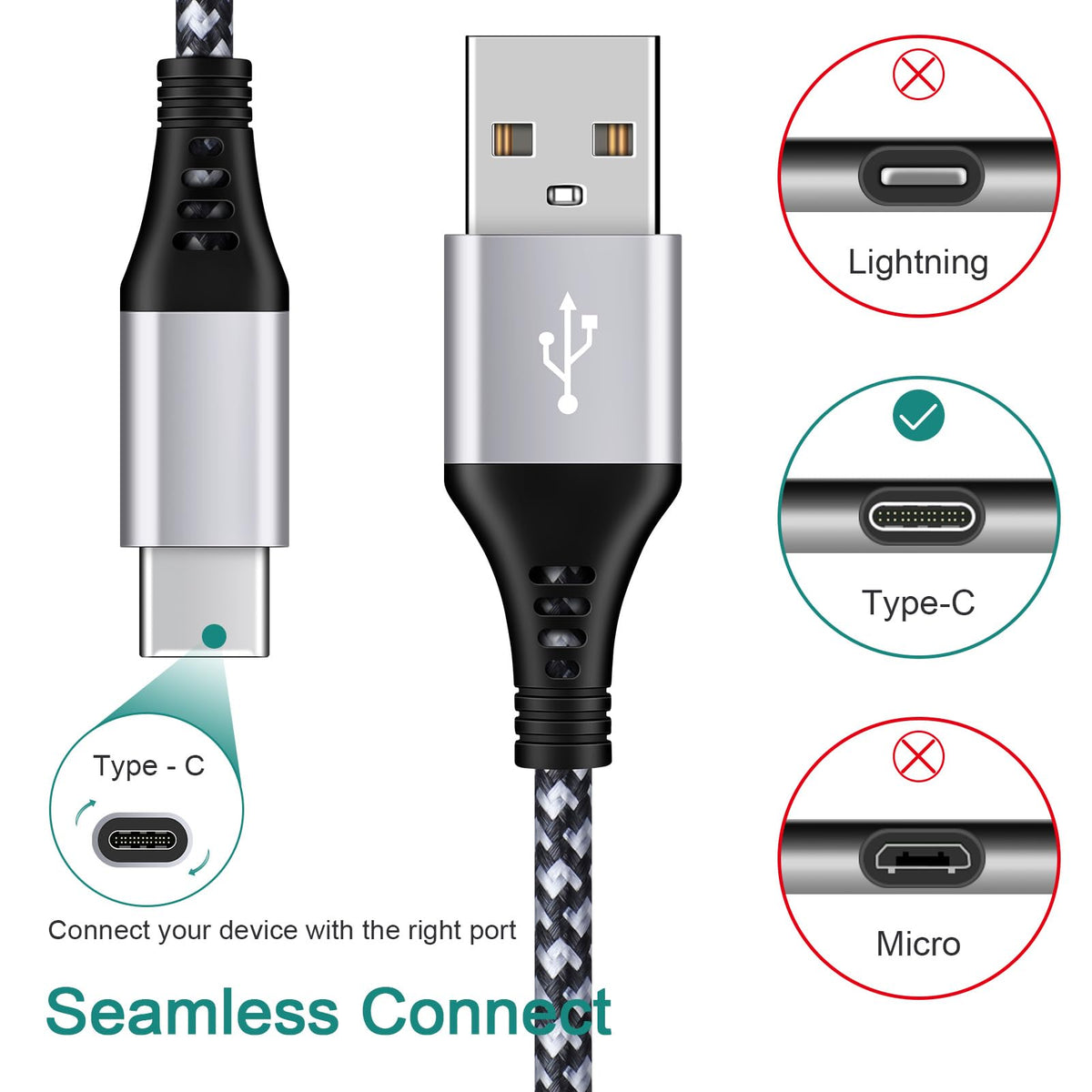 USB C Cable, 6FT/4Pack USB A to USB C Charge Lead Fast Charge Cord