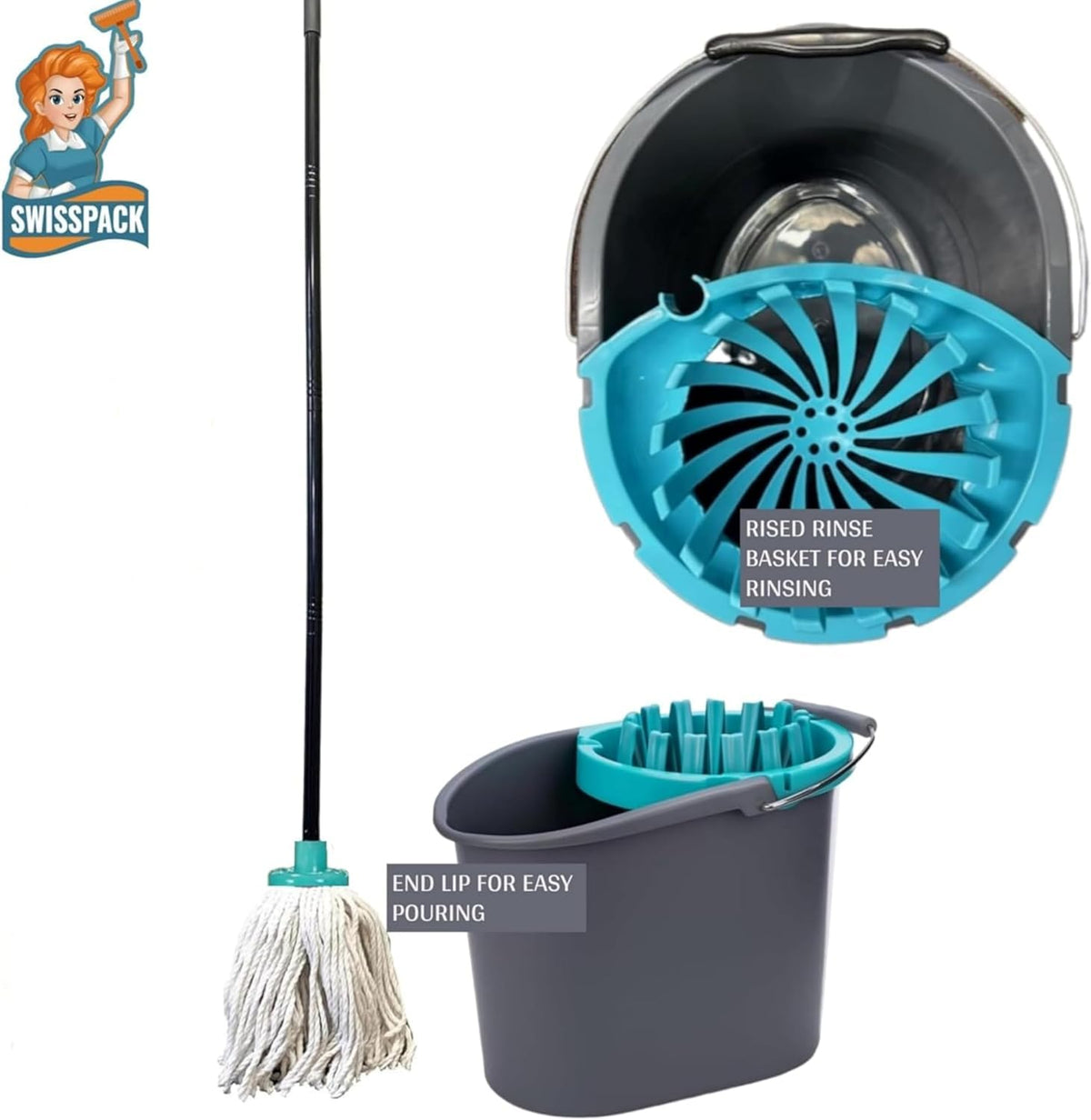 MOP AND BUCKET (3 HEADS ONLY)