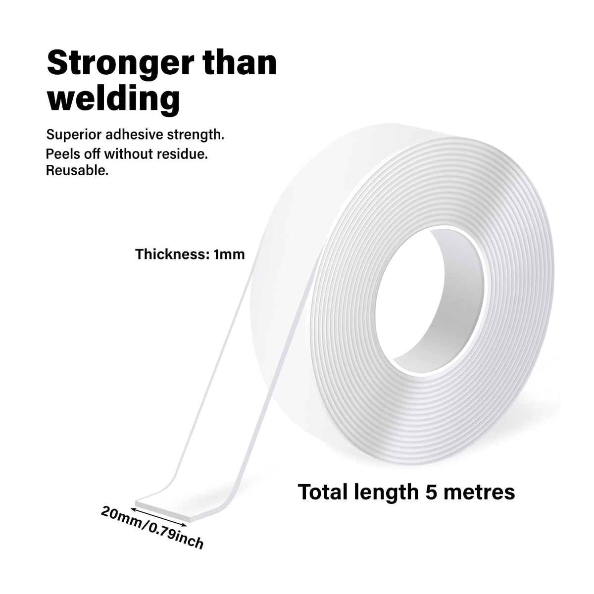 Double Sided Tape Heavy Duty Waterproof,Removable Reusable Multipurpose Clear Adhesive Extra Strong for Carpet Mats/Photos Frames/Craft Wall Mounting (3m*2cm*1mm)