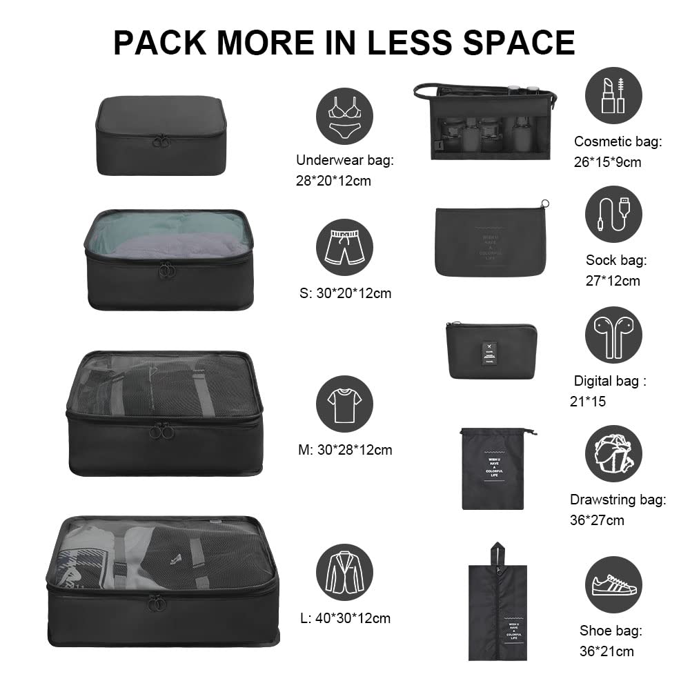 OSDUE Packing Cubes for Suitcase, 8PCS Thickening Travel Organiser Packing Bags Lightweight Travel Accessories Organizers Essentials Clothes Shoes Cosmetics Toiletries Storage Bags