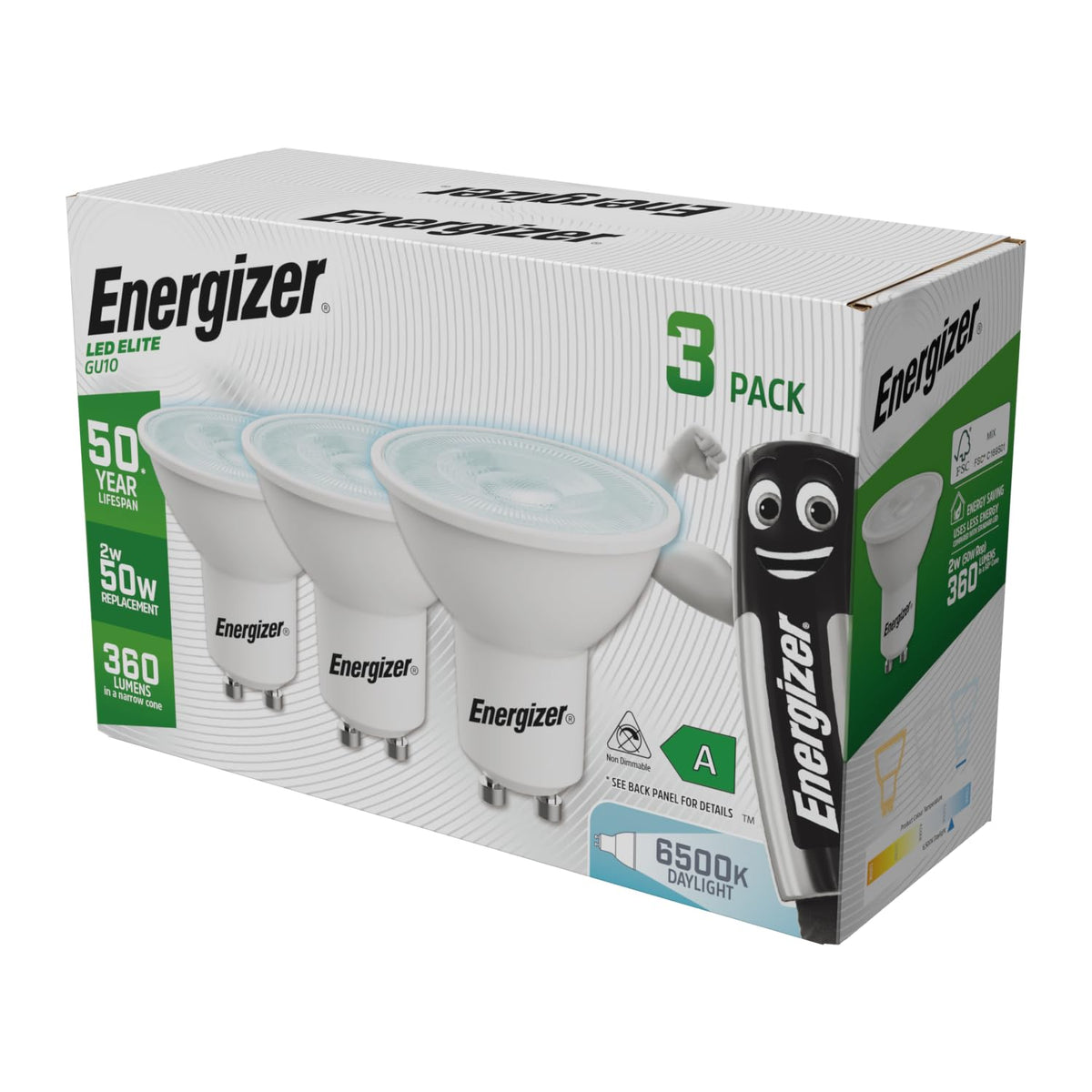 Energizer GU10 4.9W 50W Replacement LED Bulb 4 Pack (Daylight Non Dimmable)