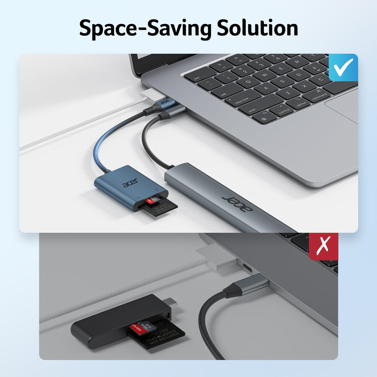 acer USB-C SD Card Reader 170MB/s, Type-C Micro SD Card Adapter Aluminium