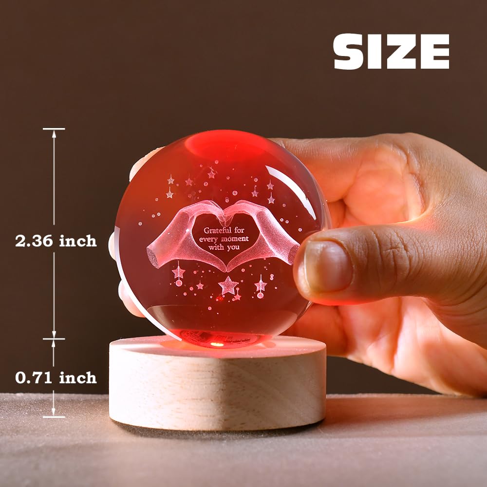 3D Fairy Crystal Ball 60mm Glass Fairy with Flower Night Light Gifts for Girl Women with Light Base