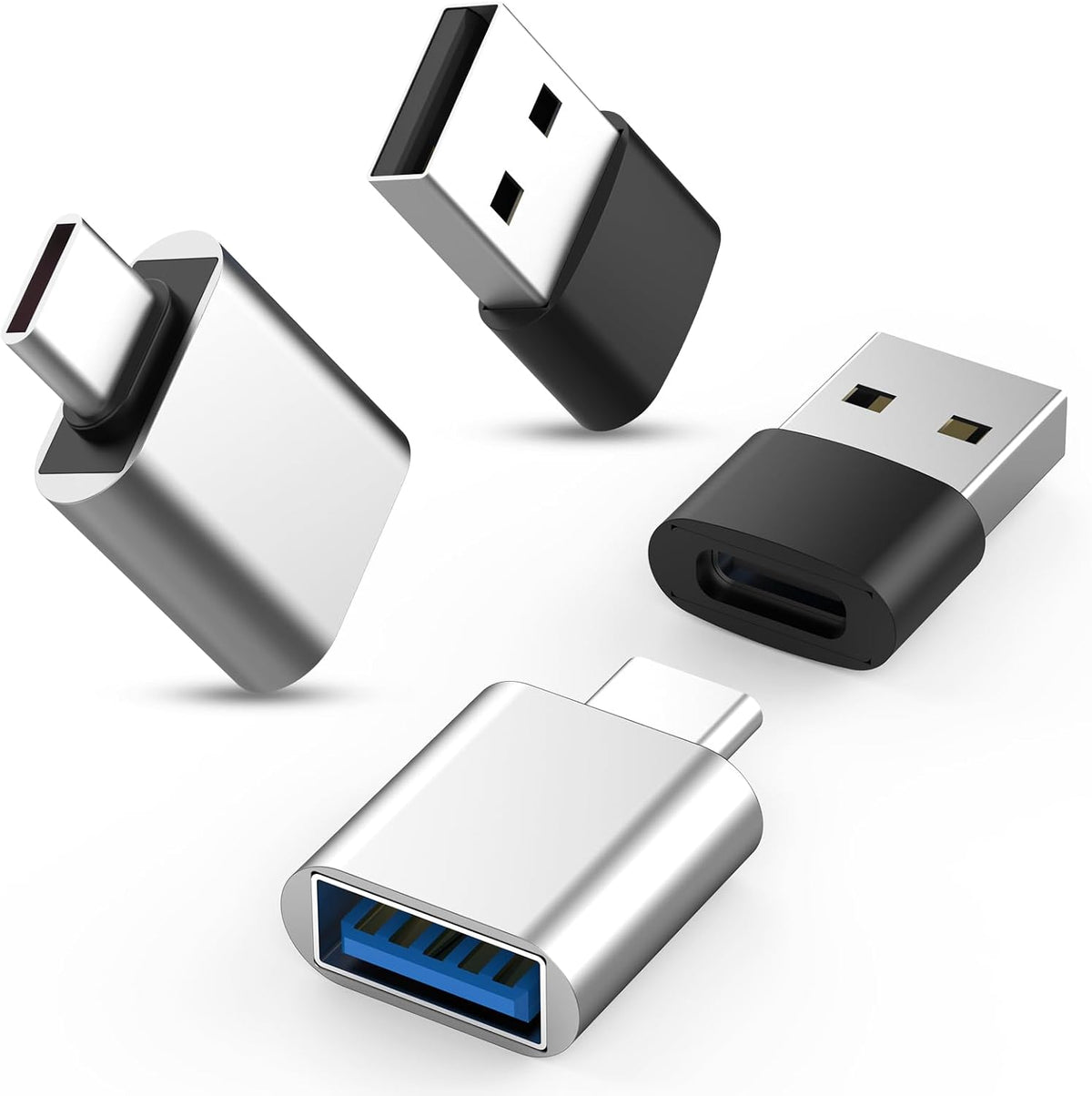 4Pack USB C to USB 3.0 Adapter(2Pack)& USB 2.0 to USB C Adapter(2Pack), 5Gbps SuperSpeed Data Transfer and Charge USB Converter Compatible with iPhone16 15 Laptop Samsung