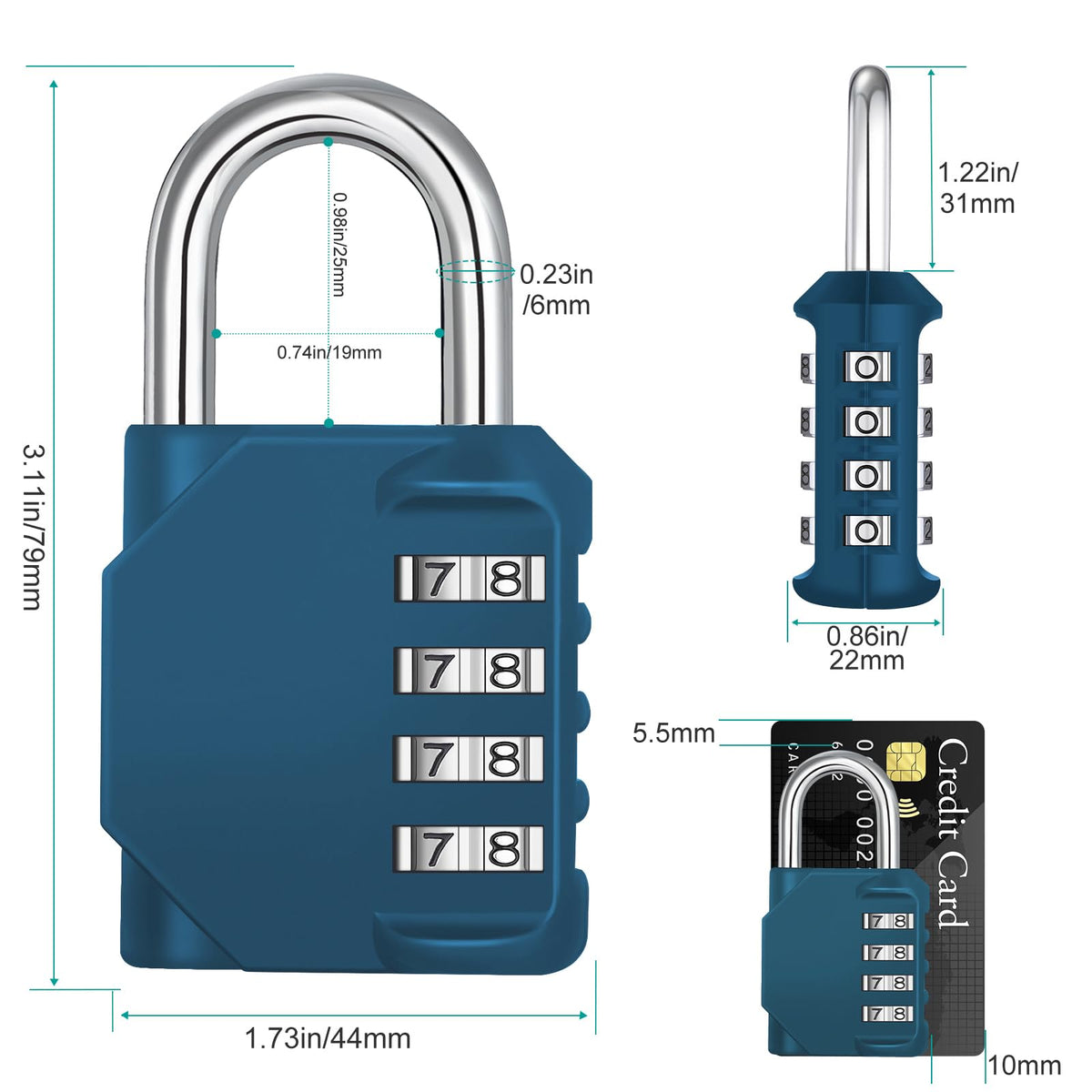 ZHEGE Combination Padlock, 4 Digit Coded Padlock (Sky Blue)
