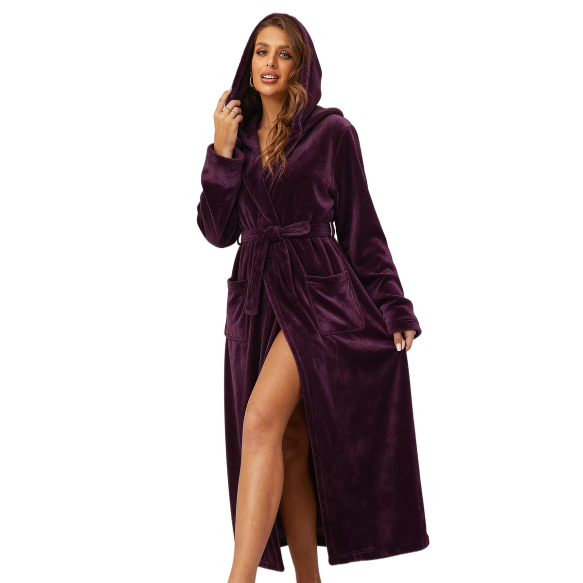 RONGTAI Womens Dressing Gown Fleece Plush Warm Long Hooded Robes
