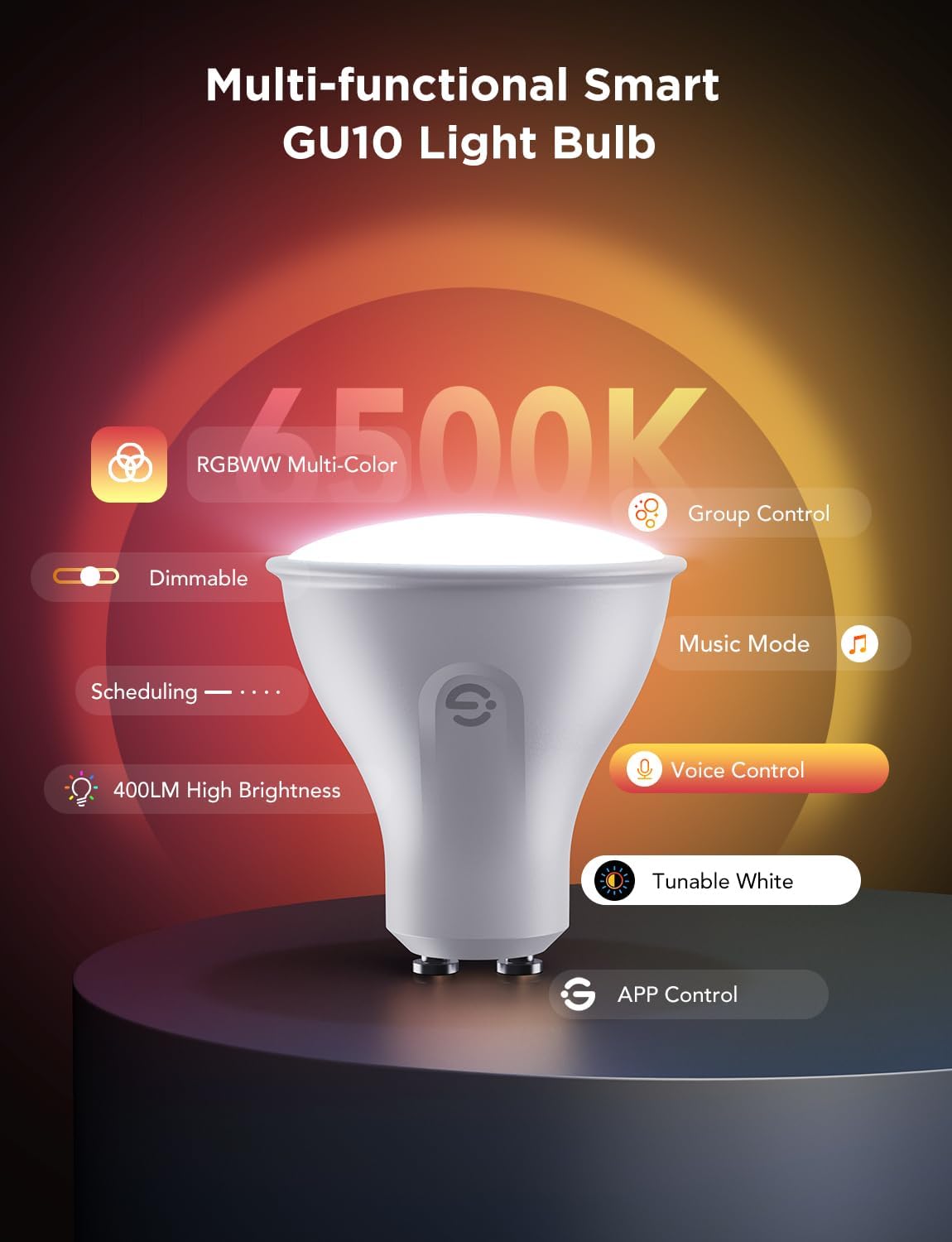 Govee Smart Bulb GU10 RGBWW, 400lm LED Light Bulbs Work with Alexa, 4 Pack