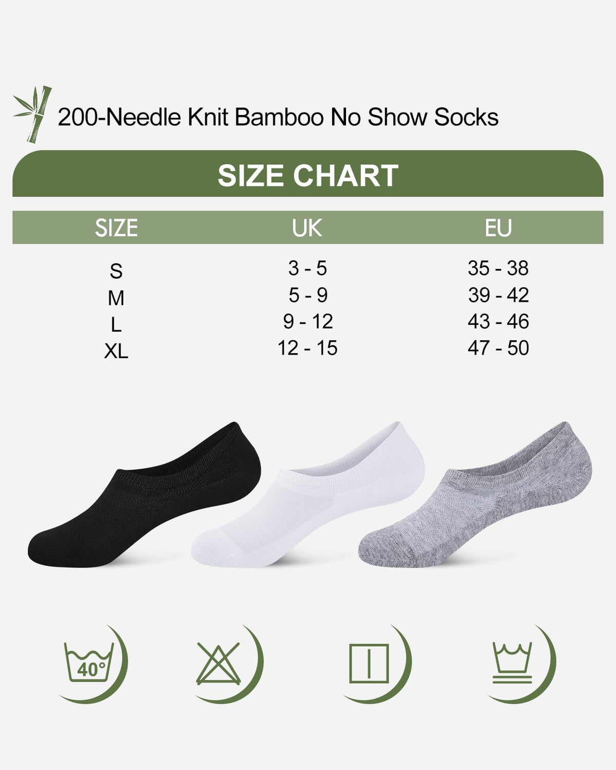 Cirorld Bamboo No Show Socks for Men & Women, 6 Pairs, Non-Slip