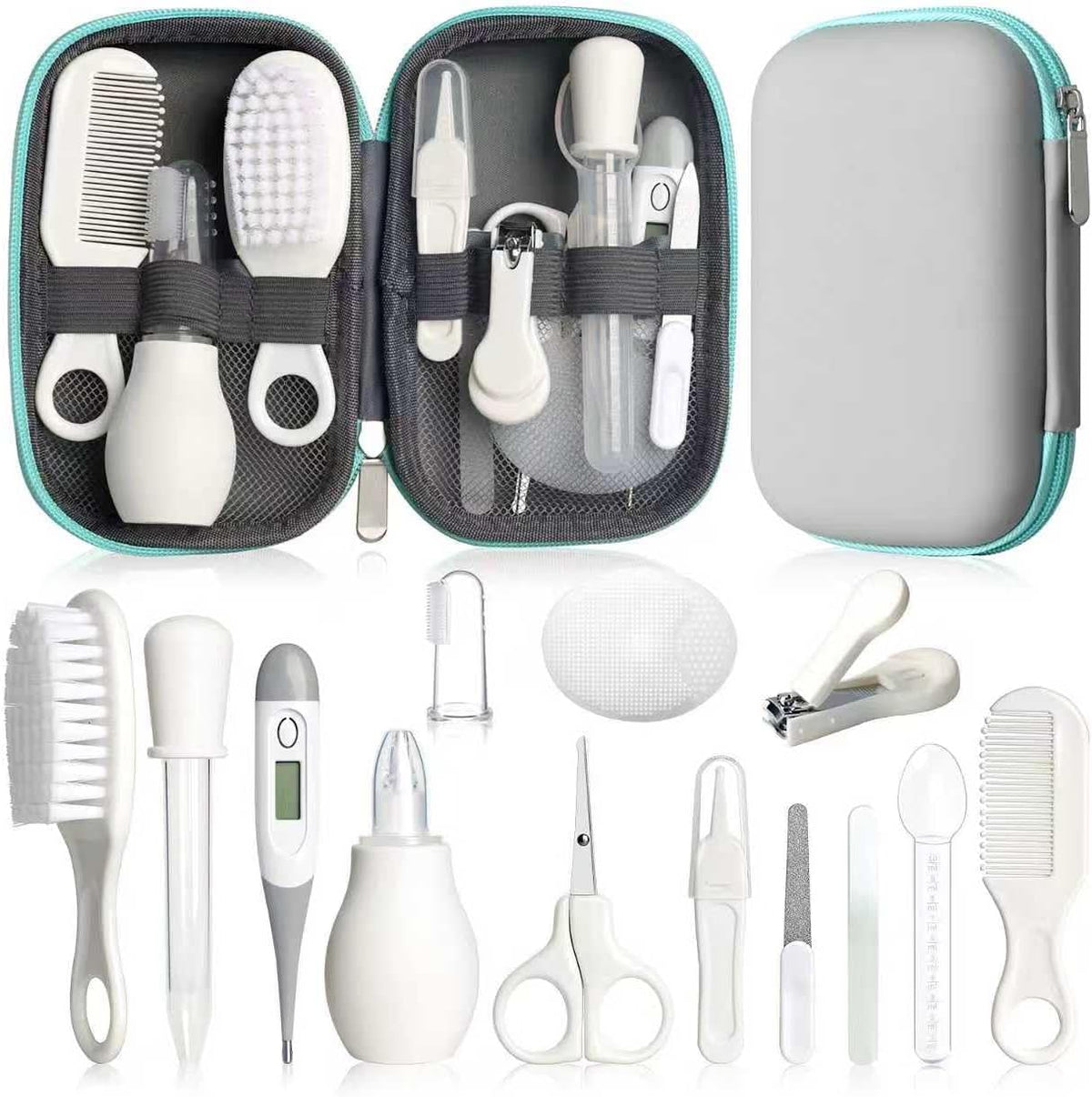Qunlions life Infant Safety Care Set with Hair Brush Comb Nail Clipper, Baby Essentials Kit for Newborn Girls Boys (Grey White)