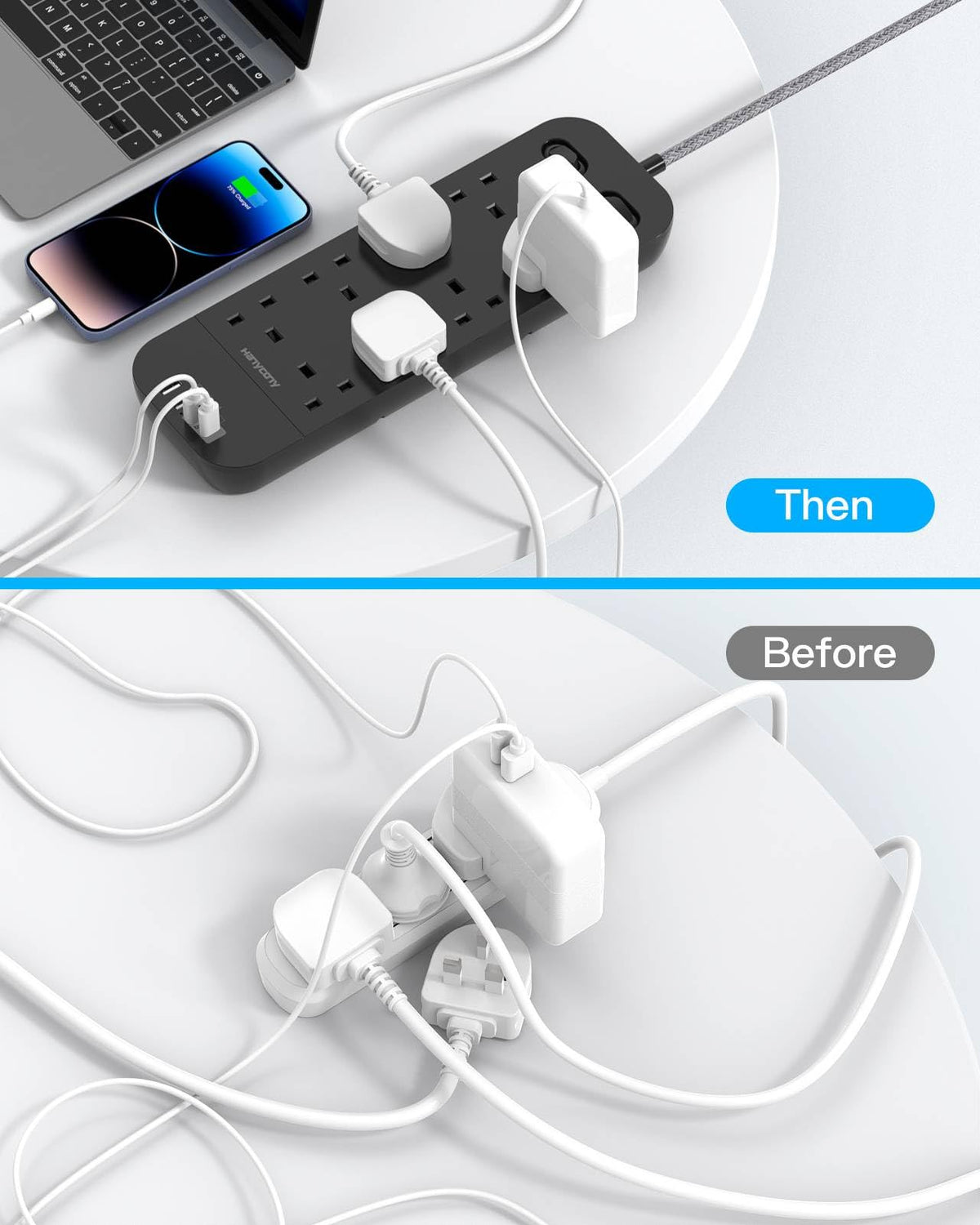 Extension Lead with 2 USB C Slots, 8 Way Power Strip Surge Protector