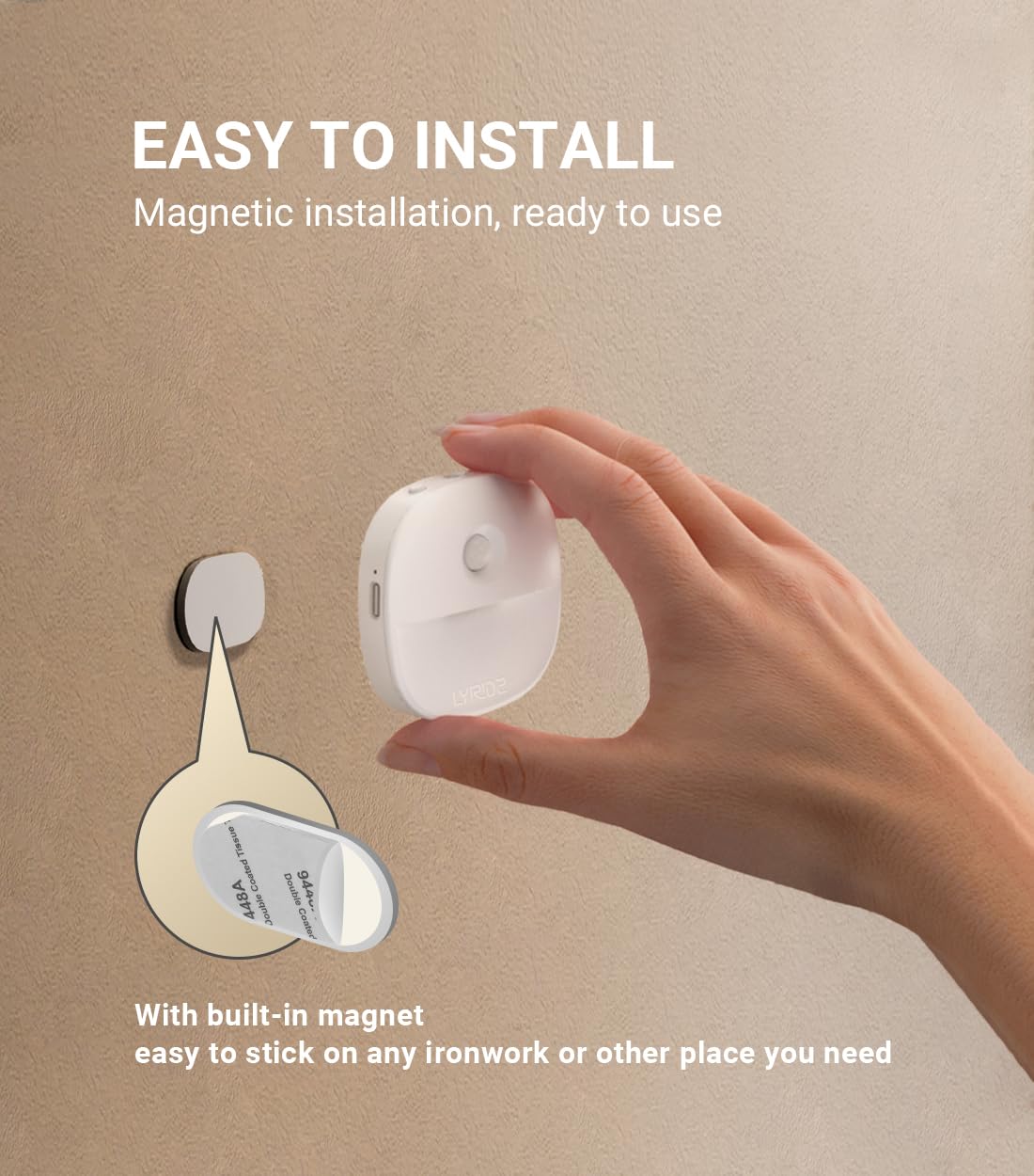 Lyridz Motion Sensor Night Lights (3 Pack), USB Rechargeable Night Light, Motion Sensor Lights Indoor ON/Off/AUTO Modes with Removable Magnetic Stick on Cupboard, Stair, Hallway, Bedroom (Warm White)