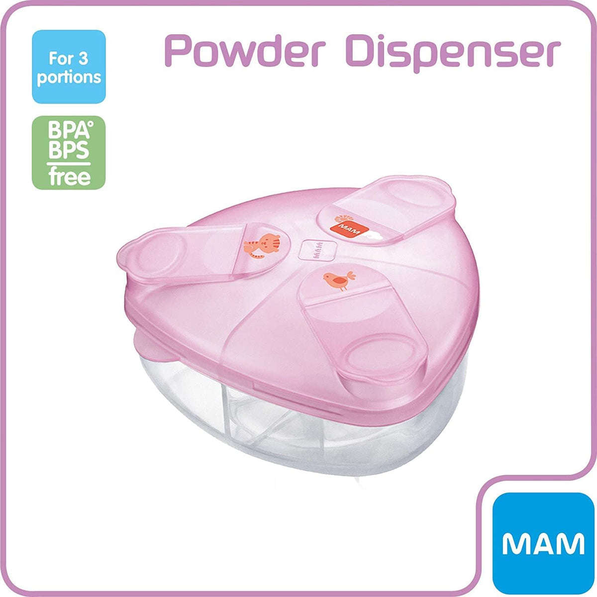 MAM Formula Dispenser | Stores 40g Per Serving and Holds 3 Servings | Spill-Free Snap Cover for Easy Opening | Baby Accessories | Pink (Various Designs)