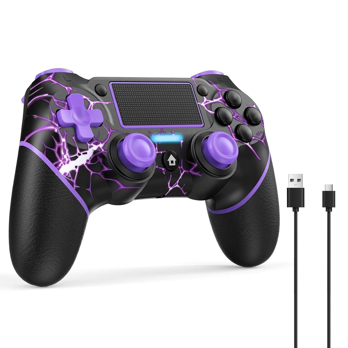 Reddening for PS4 Controller 2 Pack, Controller PS4 for PS4/Pro/Slim/PC, Gamepad Joystick with Turbo/Back Button/Dual Vibration/6-Axis Gyro Sensor/Touch Panel (2 printed purple)