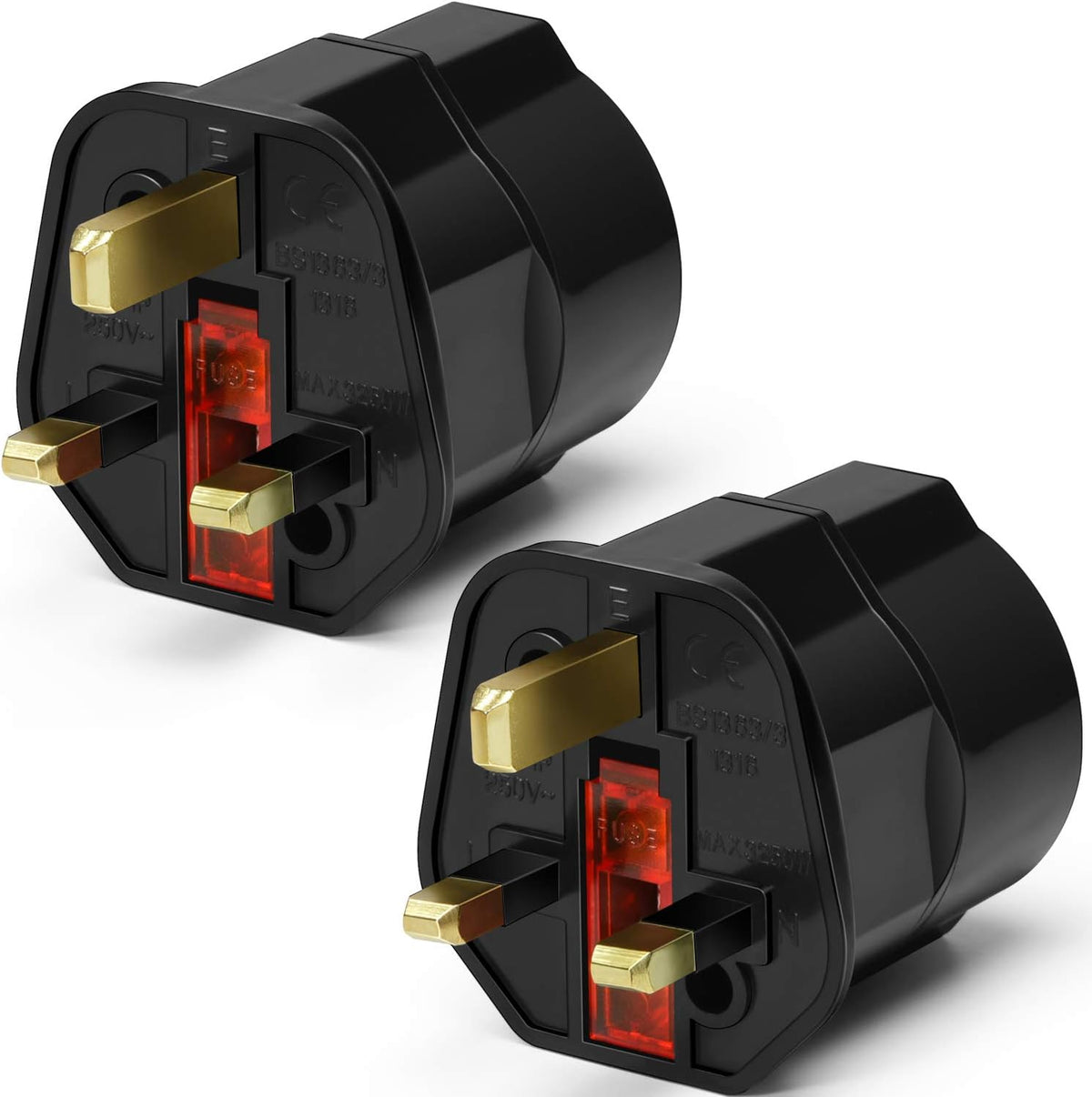VGUARD European to UK Plug Adapter 2 Pack BS8546 Certified Travel Adapter 2-Pin to 3-Pin, EU Schuko to UK Plug with 13A Fuse for Europe French Spanish German Turkish to UK Socket - Black