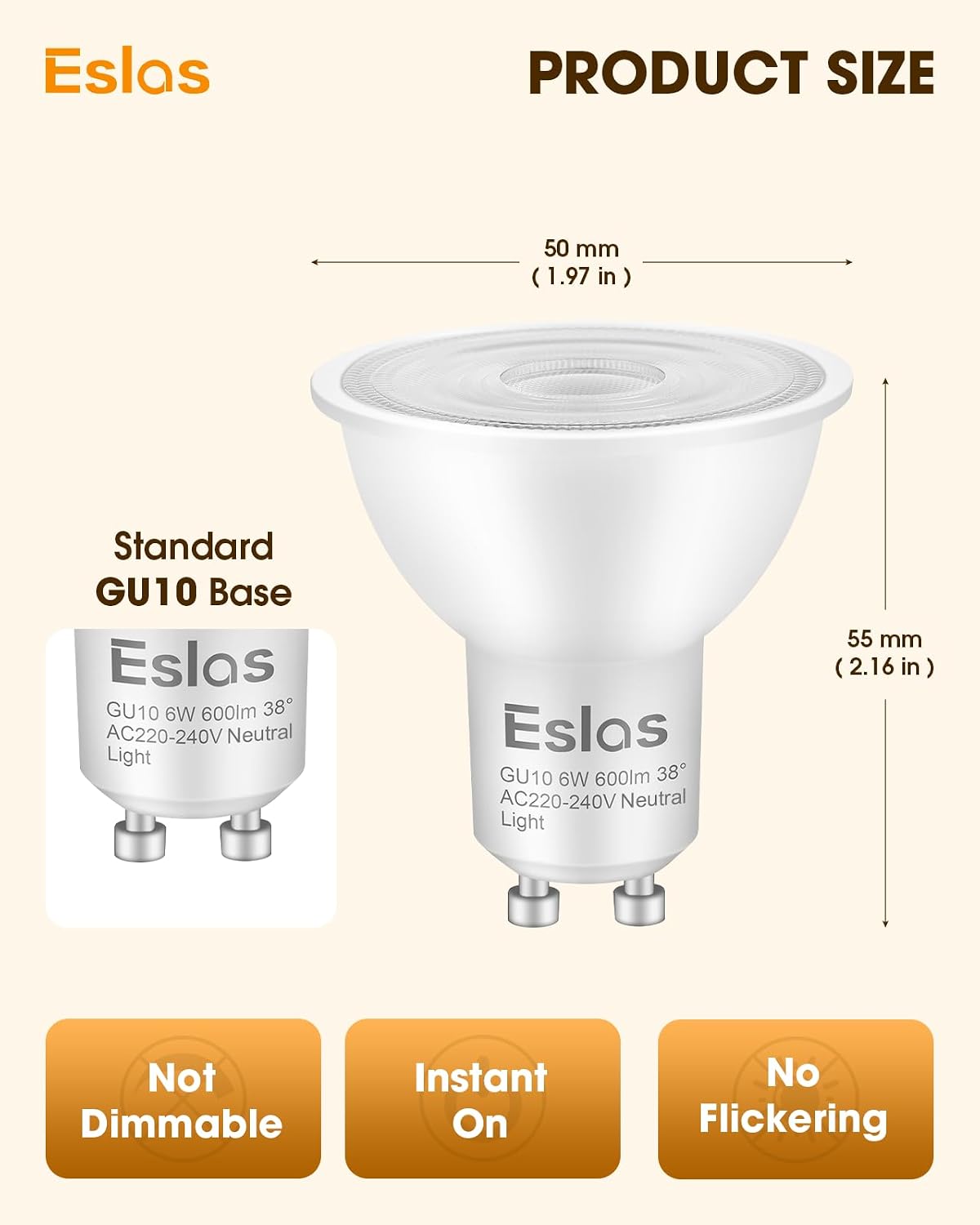 GU10 LED Bulbs Natural White 4000K, 6W, 60 Watts Equivalent, 6 Pack