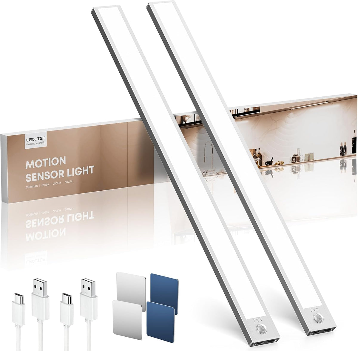 LROLTEF Under Cabinet Wardrobe Motion Sensor Lights Dimmable 21cm 1500mAh