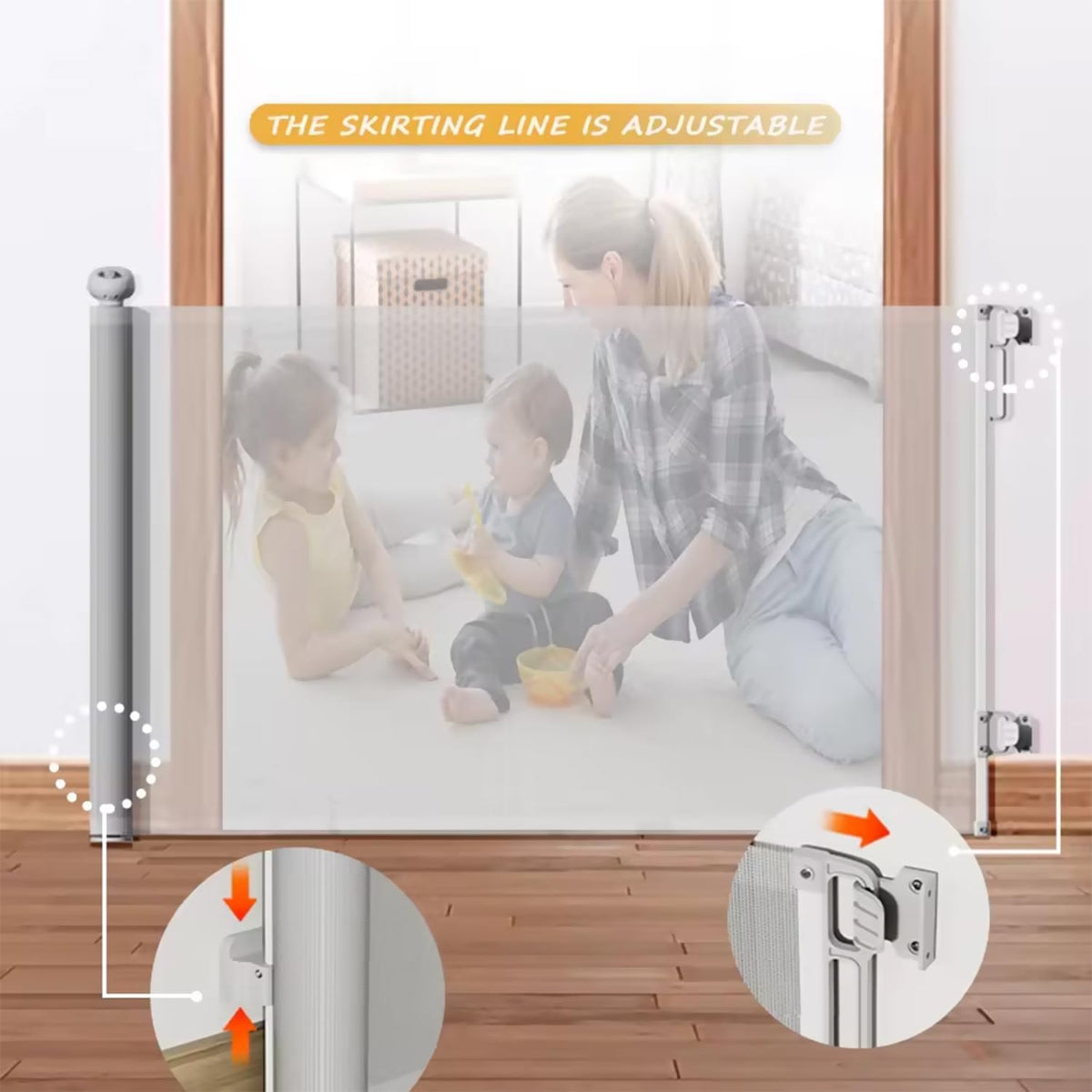 Retractable Baby Gate 87cm x 130 cm Stair Safety Gate Roll for Babies and Pets, dogs, Extendable Barrier Gates (White)