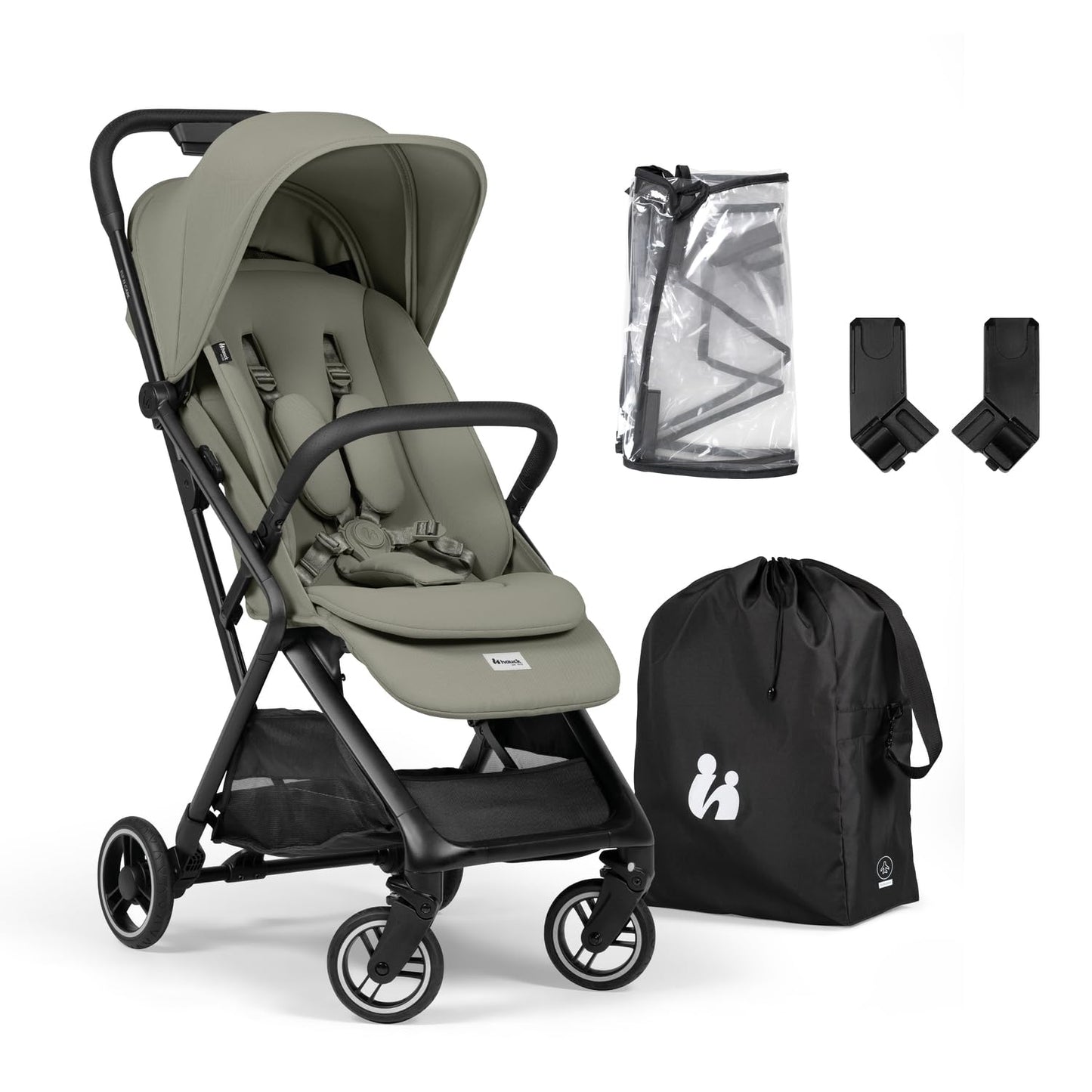 Hauck Fly N Care, Sage Green - Ultra Compact & Light Travel Pushchair (7.5kg) with One Hand Fold, Carry Strap & Bag, Seat Liner, Car Seat Adapter, UPF 50+ Sun Canopy, Fully Reclining Birth to 22 kg