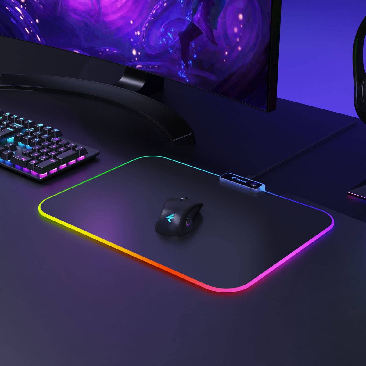 Hcman Charging RGB Gaming Mouse Pad - Wireless 15W Mousepad LED Extra Large