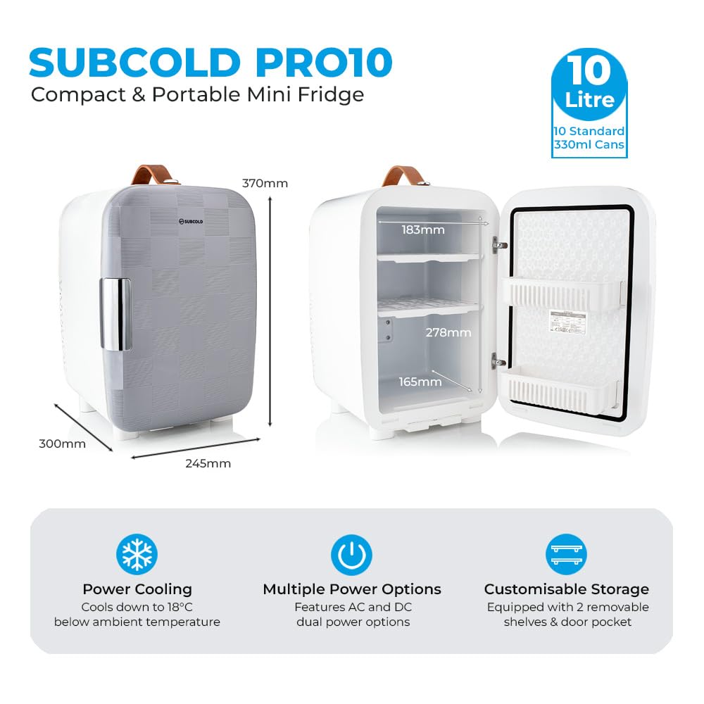 Subcold Pro4 Mini Fridge 4L, Quiet Small Fridge for Bedroom, AC & USB