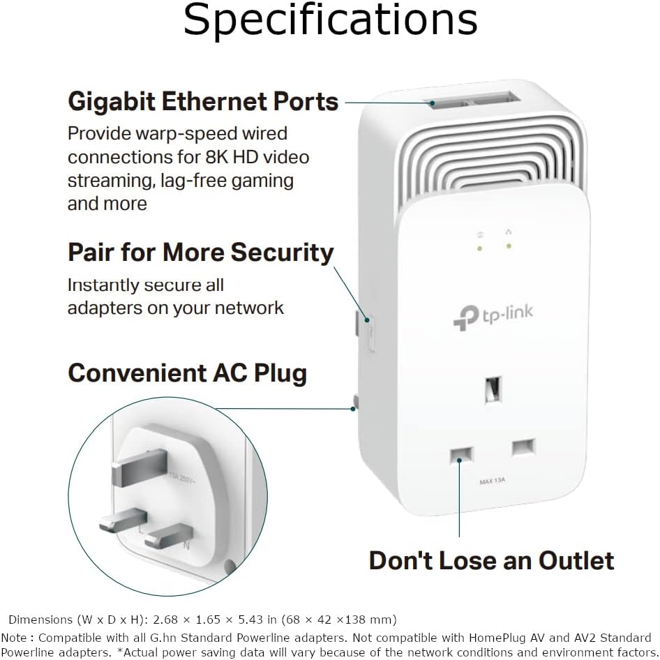TP-Link TL-WPA4220 2-Port Add-On Powerline Adapter, Range Extender, Broadband/WiFi Extender, WiFi Booster/Hotspot, No Configuration Required, UK Plug