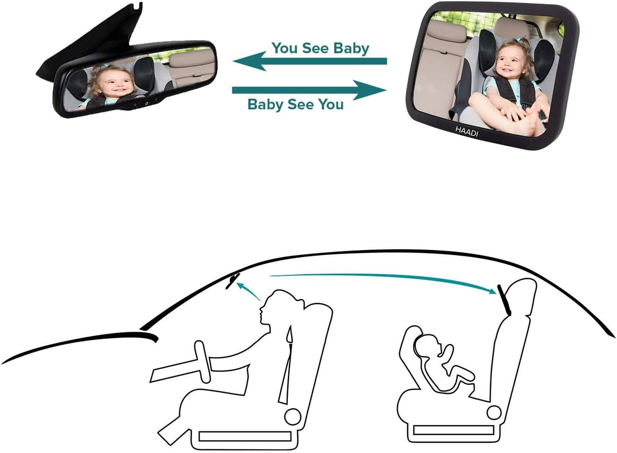 Baby Car Mirror Rear View - 360 ° Adjustable, Extra Wide Crystal Clear & Shatterproof Back Seat Baby Essentials to See Rear Facing Infants, Babies, Kids, Child & New born (Pack of 1)