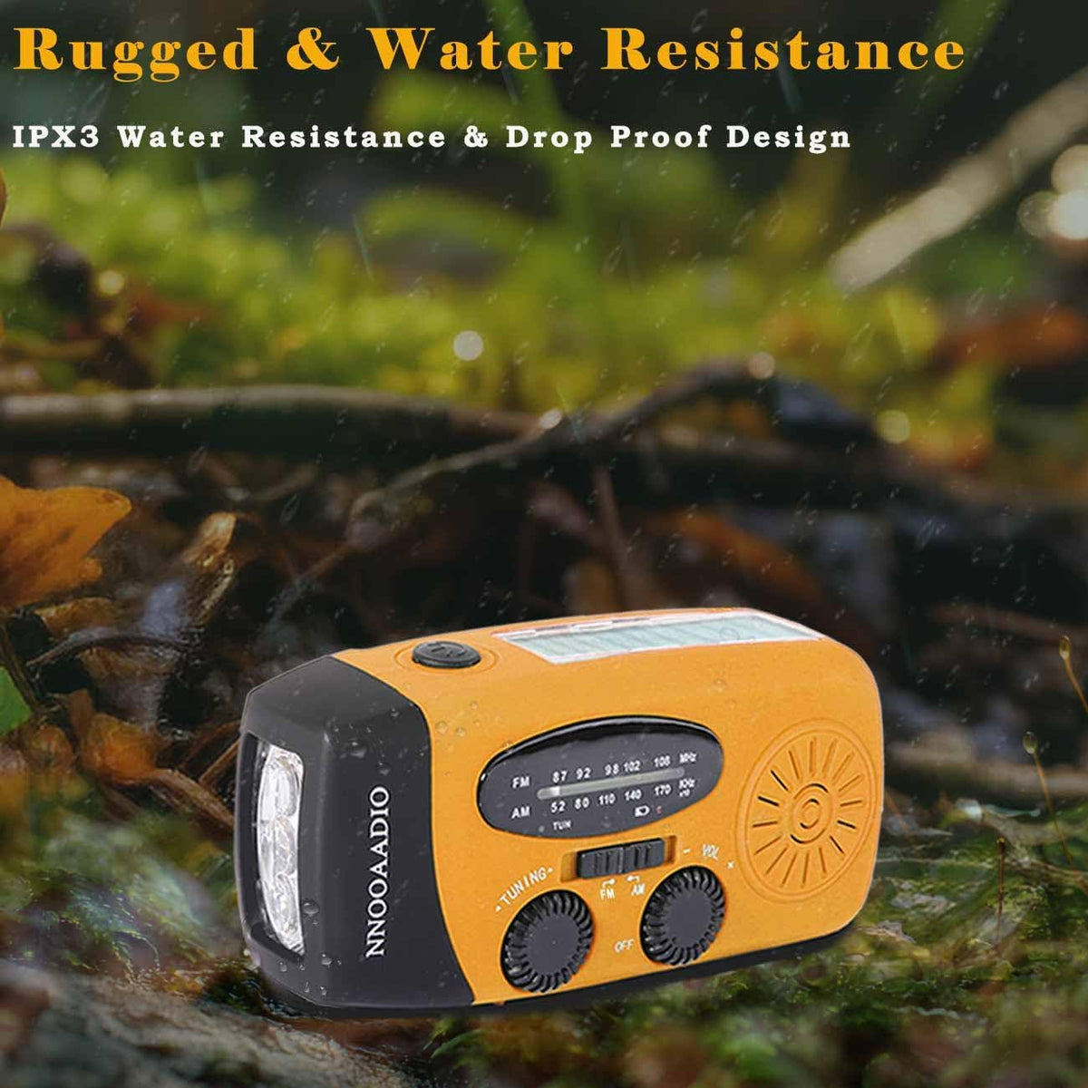 NNOOAADIO Wind Up Solar Hand Crank Radio, 2000mAh SOS Alarm for Camping