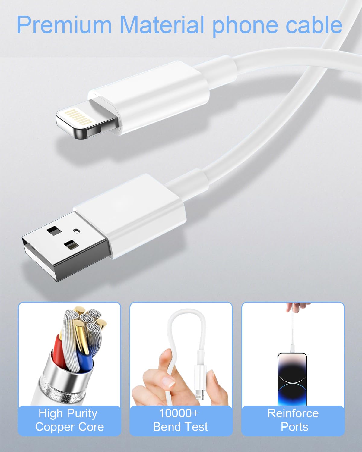 iPhone Charger Cable 2M, [Apple MFi Certified] USB to Lightning Cable 2M