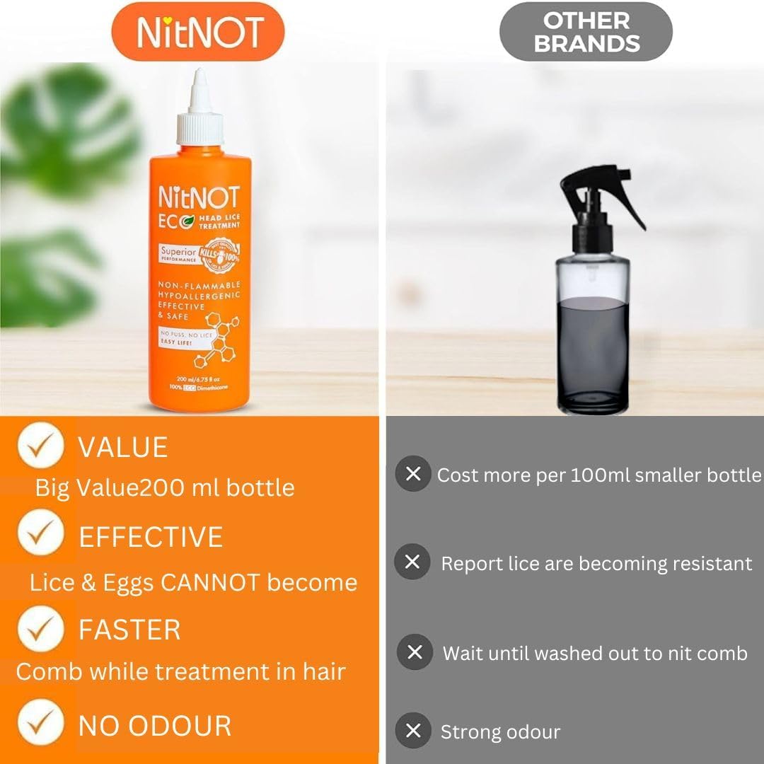 NitNOT Headlice Treatment As Seen On Dragons Den100% Effective Kills All Head Lice and Eggs. Premium Nit Treatment-Lotion(200ml). Lice Treatments Extra Defence for All Hair, for Children and Adults