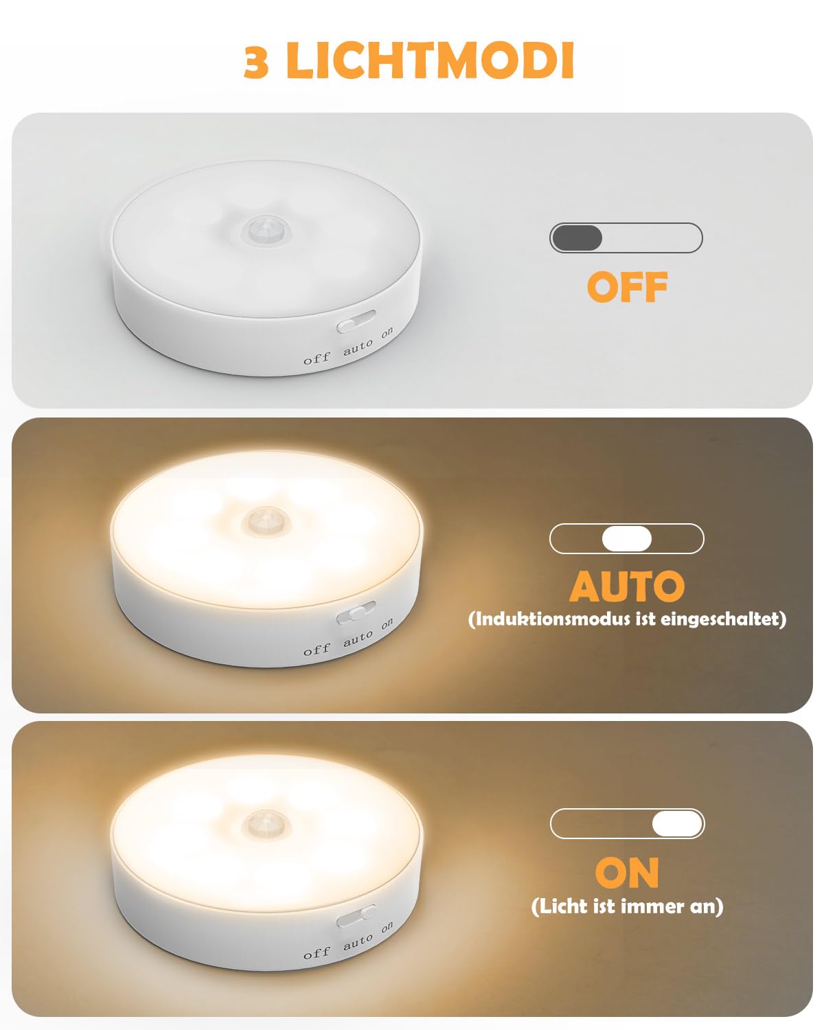 Motion Sensor Lights Indoor, 6 Pack Cupboard Lights, Stair Lights Night Lights, 3 Modes USB Charging Wall Lights, Magnetic Sensor Lights Indoors for Kitchen Stair Closet Under Cabinet