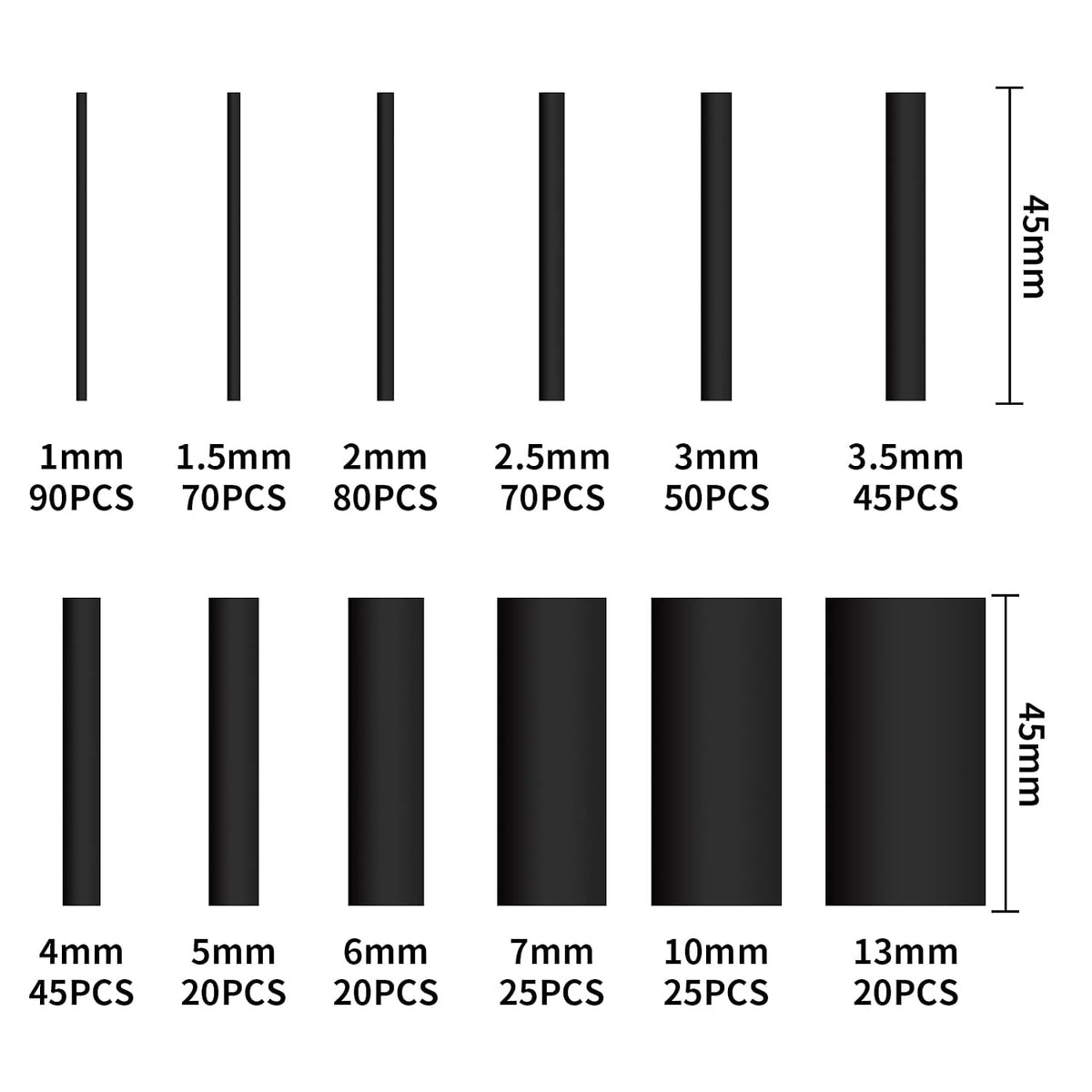 560 Pcs Heat Shrink Tubing Kit Ratio 2:1 Electrical Shrink Tubing Wire Large Wrap Industrial Shrink Tubes Assortment（12 Sizes Black）