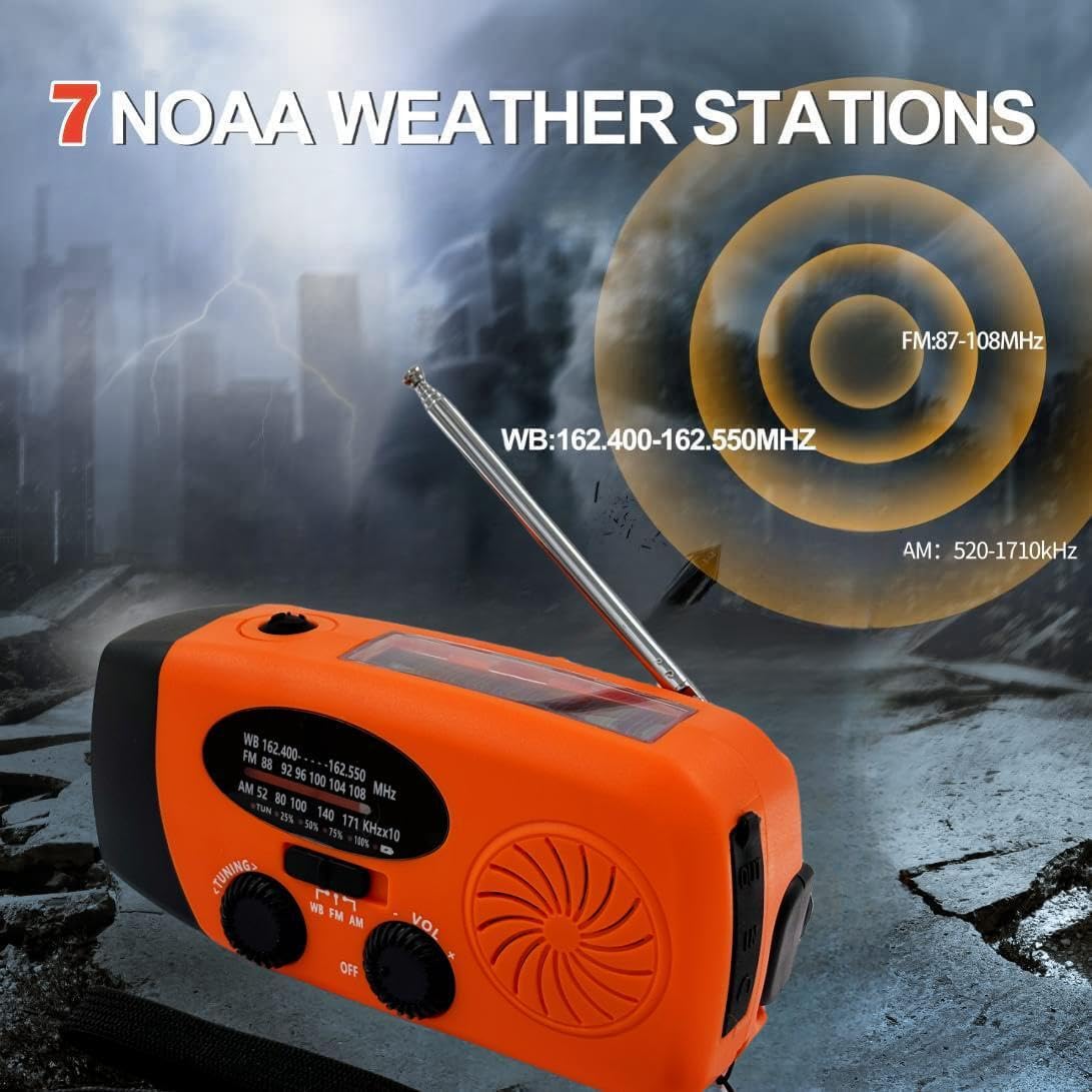 5000mAh Wind Up Solar Radio, Emergency Crank Weather Radio, FM/AM Radios