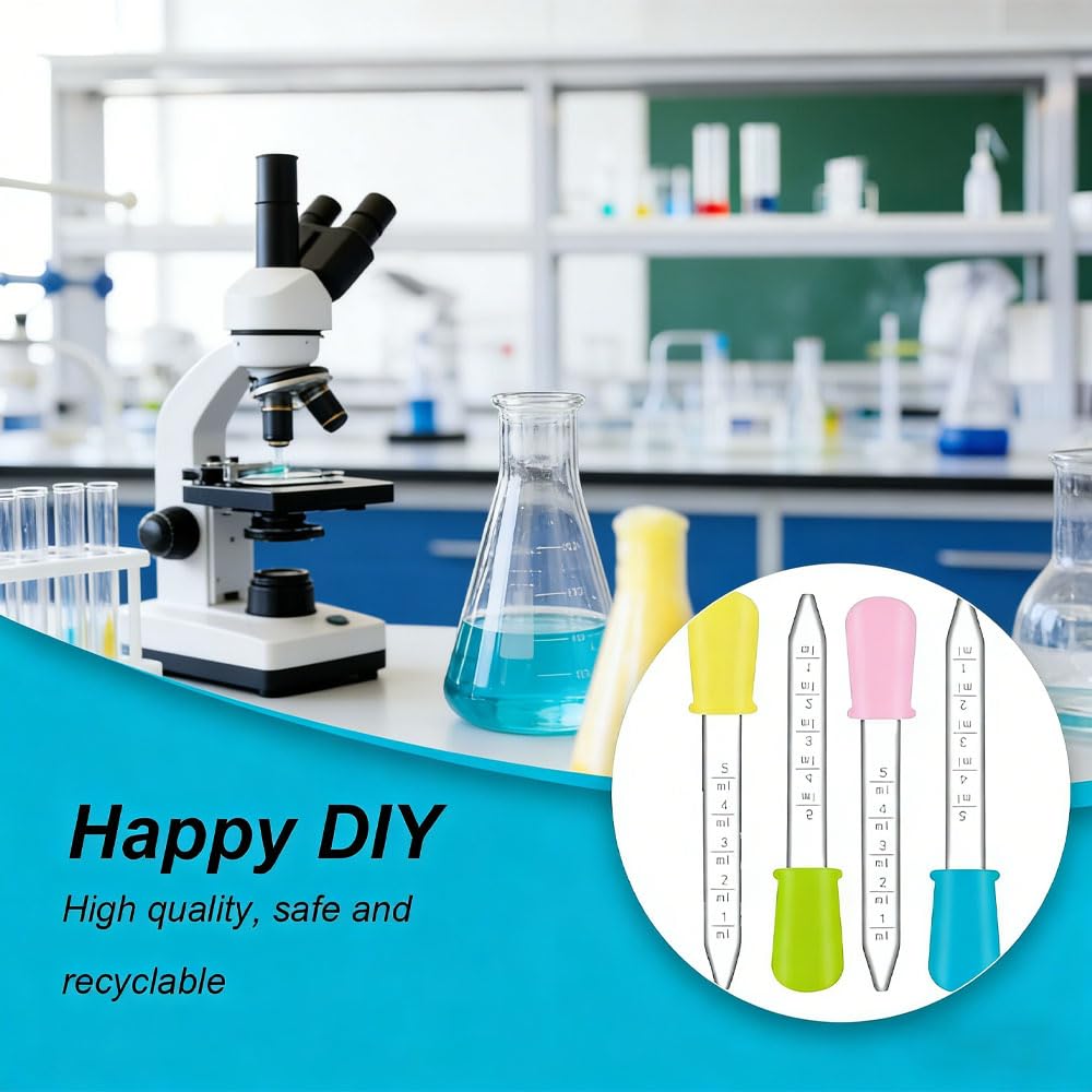 Liquid Droppers, 4 Pcs 5ml Silicone Liquid Droppers, Silicone and Plastic Droppers, Clear Plastic Droppers Pipettes, with Cleaning Brushes, for Gummy Mold and Crafts