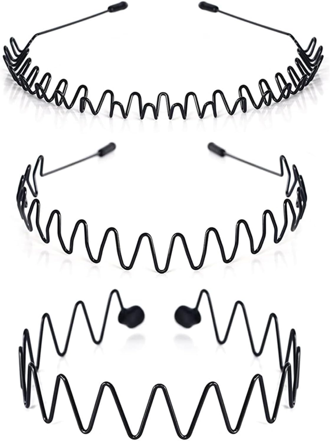 3PCS Metal Hair Bands for Men Non-Slip Black