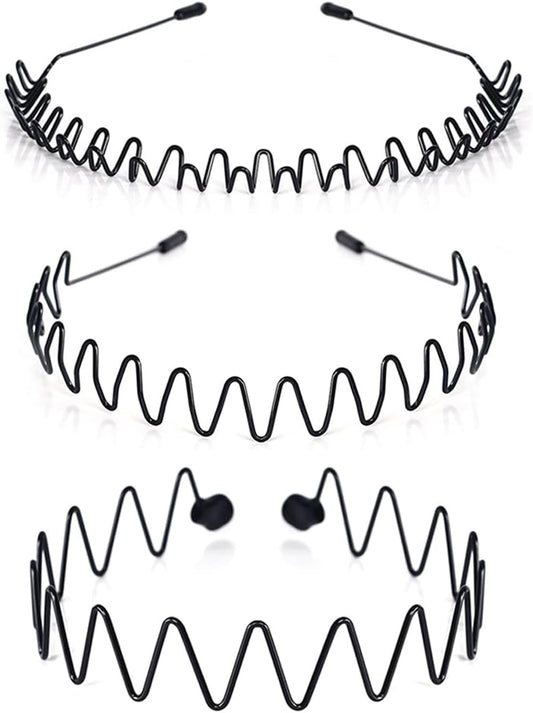 3PCS Metal Hair Bands for Men Non-Slip Black