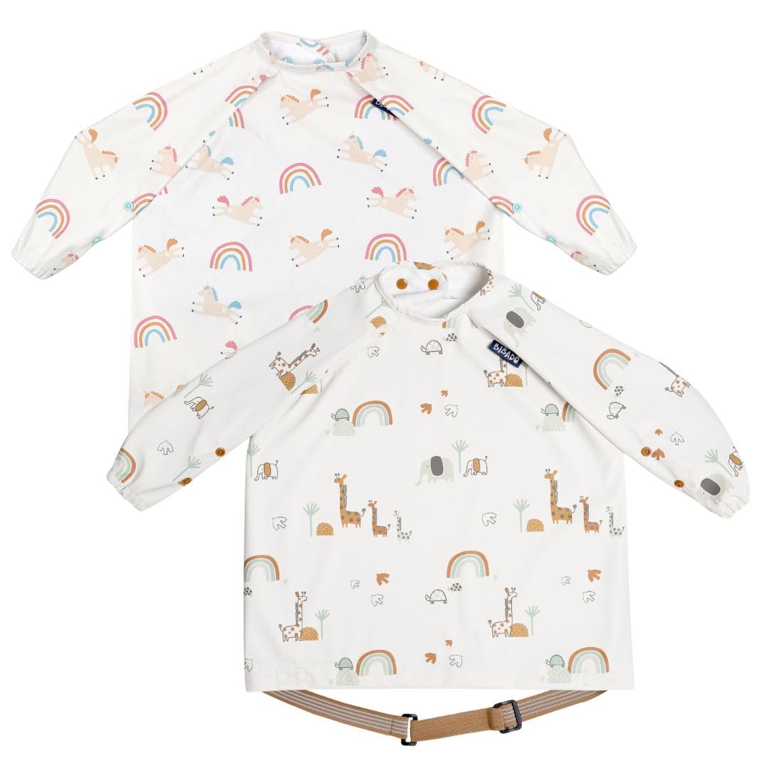 BIBaDO Long Sleeve Baby Bibs - Coverall Weaning Bib with Highchair Strap