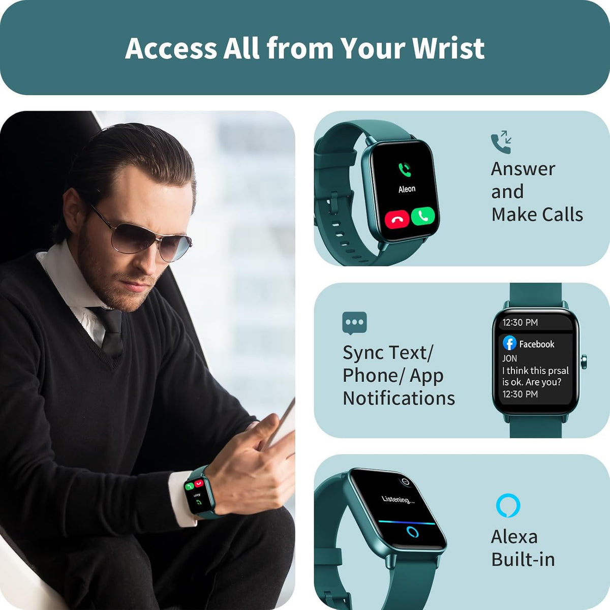 Smart Watch for Women, Answer/Make Calls, Alexa Built-in, [1.8"HD Screen] Smart Watches for Women iPhone/Samsung/Android, Fitness Watch with Heart Rate Sleep SpO2 Monitor,IP68 Waterproof, 100+ Sports